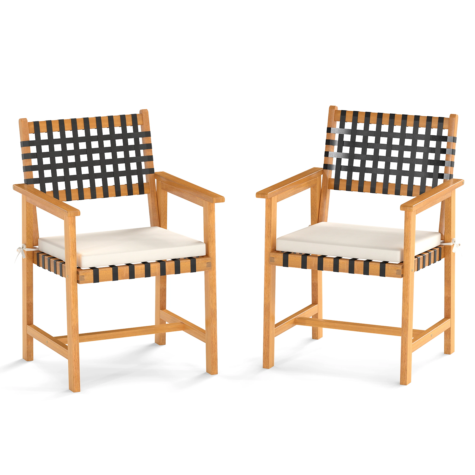LJG Outdoor Wooden Dining Chair Set of 2 with Armrests and Curved Back