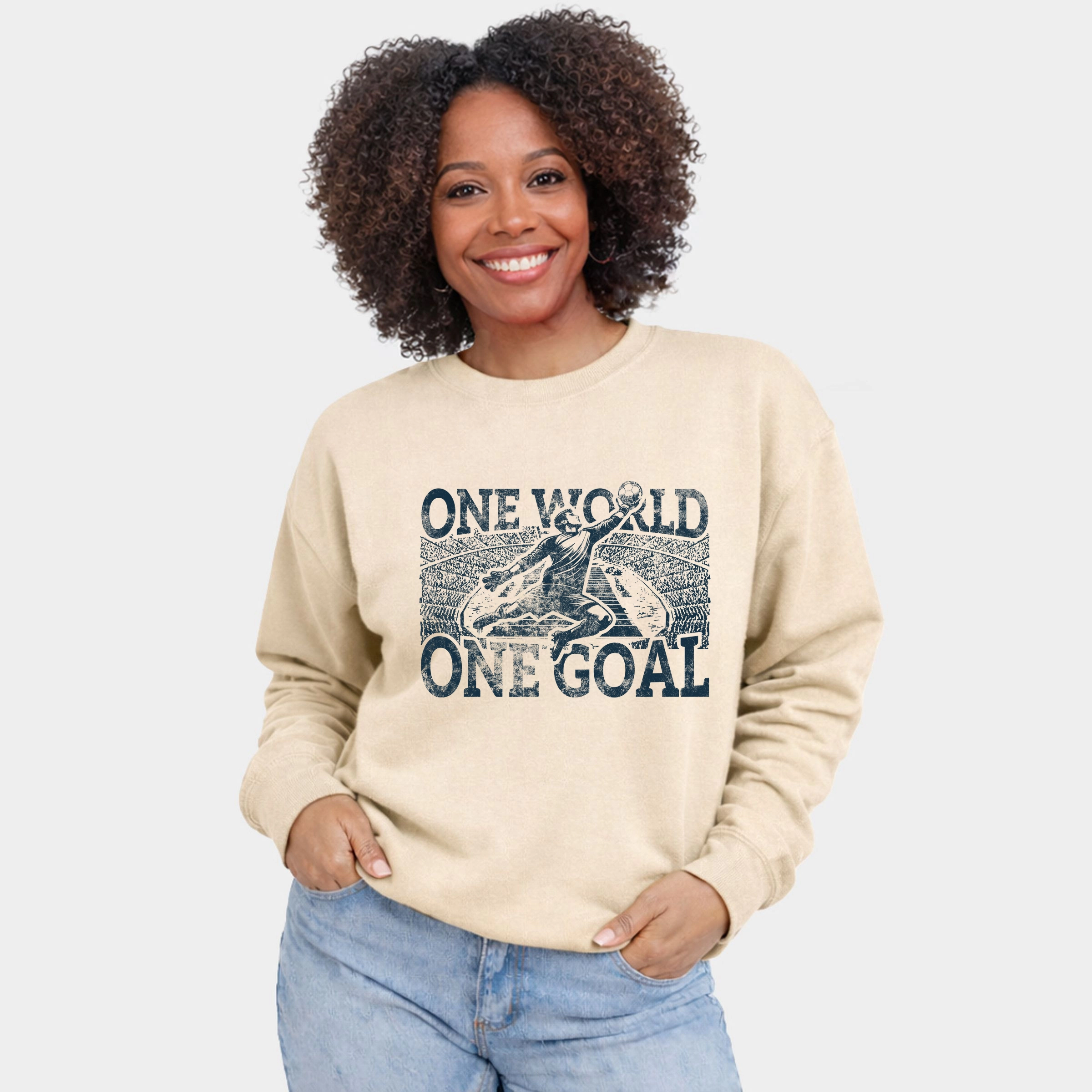 Simply Sage Market - One World, Goal Soccer  Women's Graphic Sweatshirt