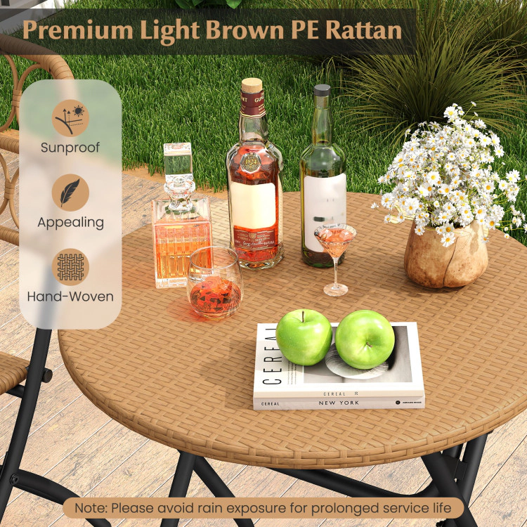 Hivvago 3 Piece Patio Bistro Set Folding Round Table And Chairs With Wicker Seat