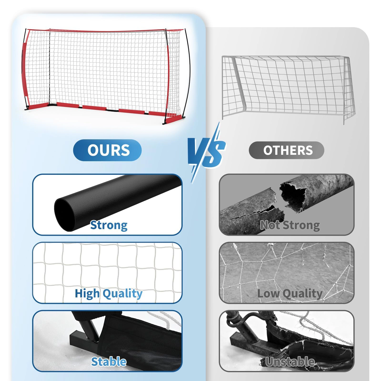 12x6 FT Soccer Goal with Rebounder Net, Portable Training Goal, Iron Frame PE Net & Ground Stakes