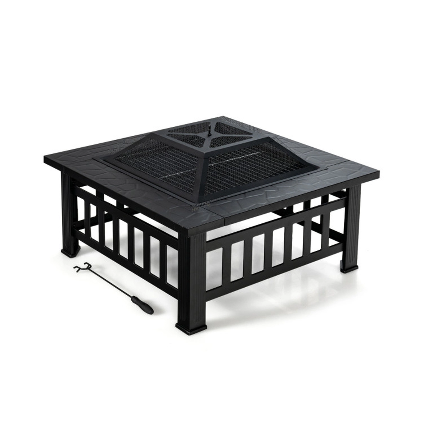 SUGIFT 3-in-1 Square Black Fire Pit Table with Grill Grate 32-in W 32-in D 19.5-in H 22-lb Fire Bowl Capacity