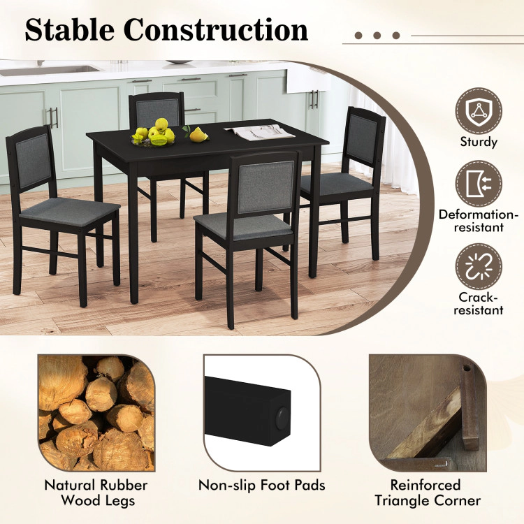 Hivvago 5-Piece Dining Set For 4 With Rubber Wood Legs For Small Dining Room
