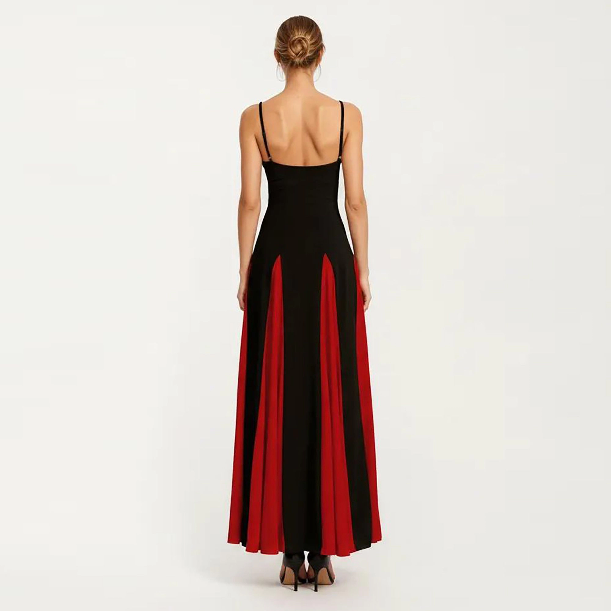 Anna-Kaci Women's Spaghetti Strap Fitted Contrast Panel Floor Length Dress