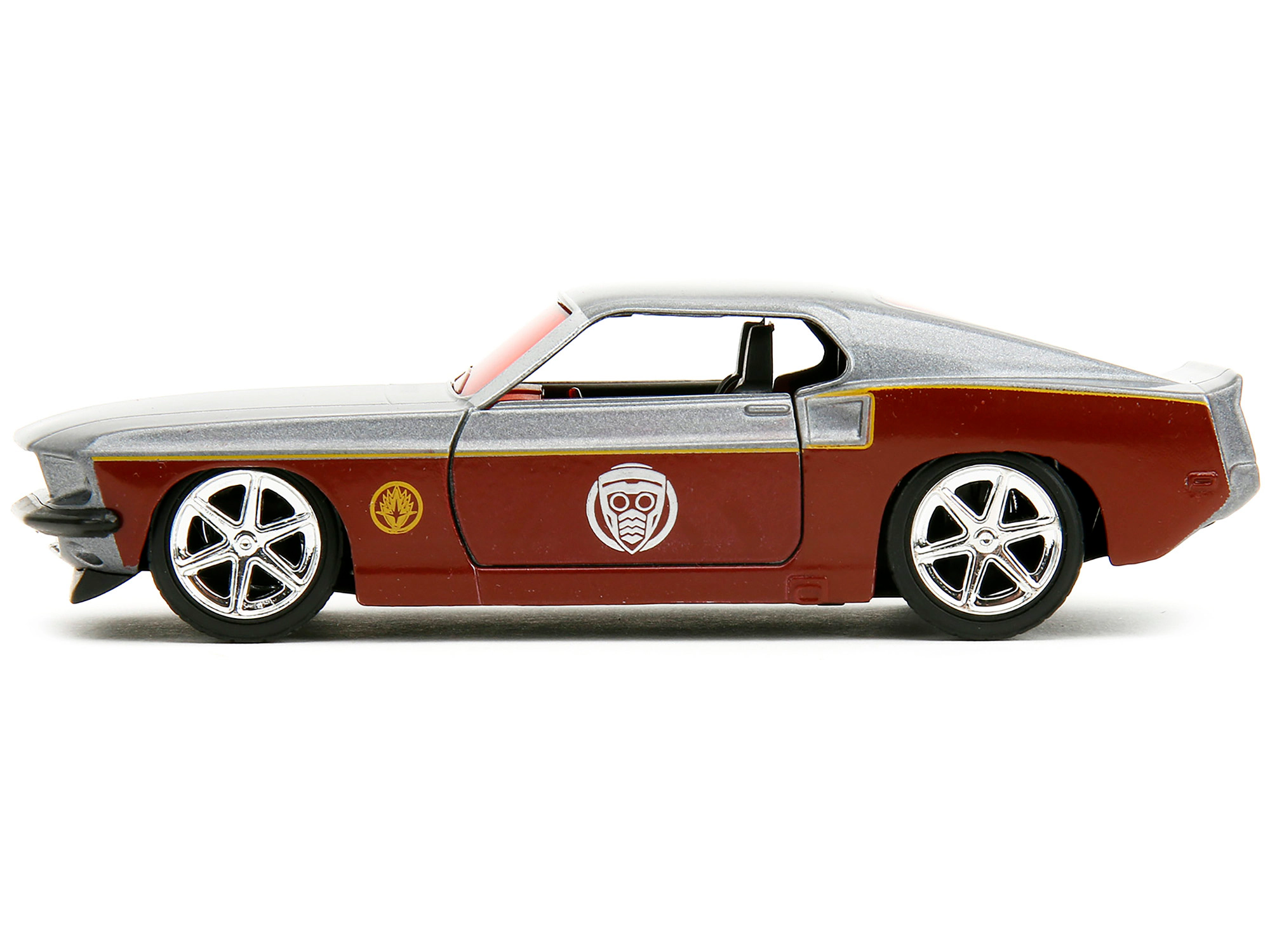 Jada 1969 Ford Mustang Silver Metallic and Dark Red and Star Lord Diecast Figure "Marvel Guardians of the