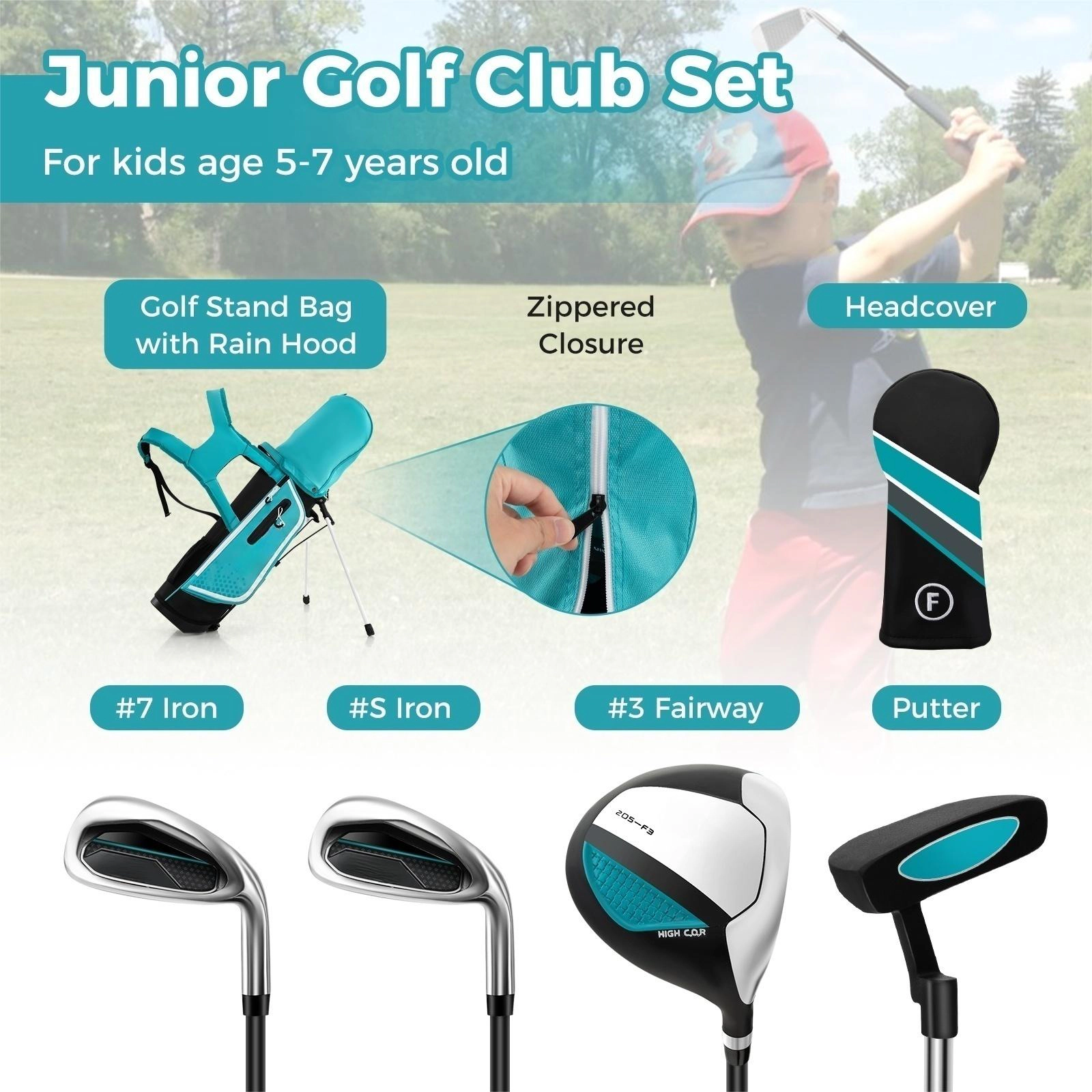 SUGIFT Rain Hood and 4-Divider Bag Junior Complete Golf Club Set Right Hand
