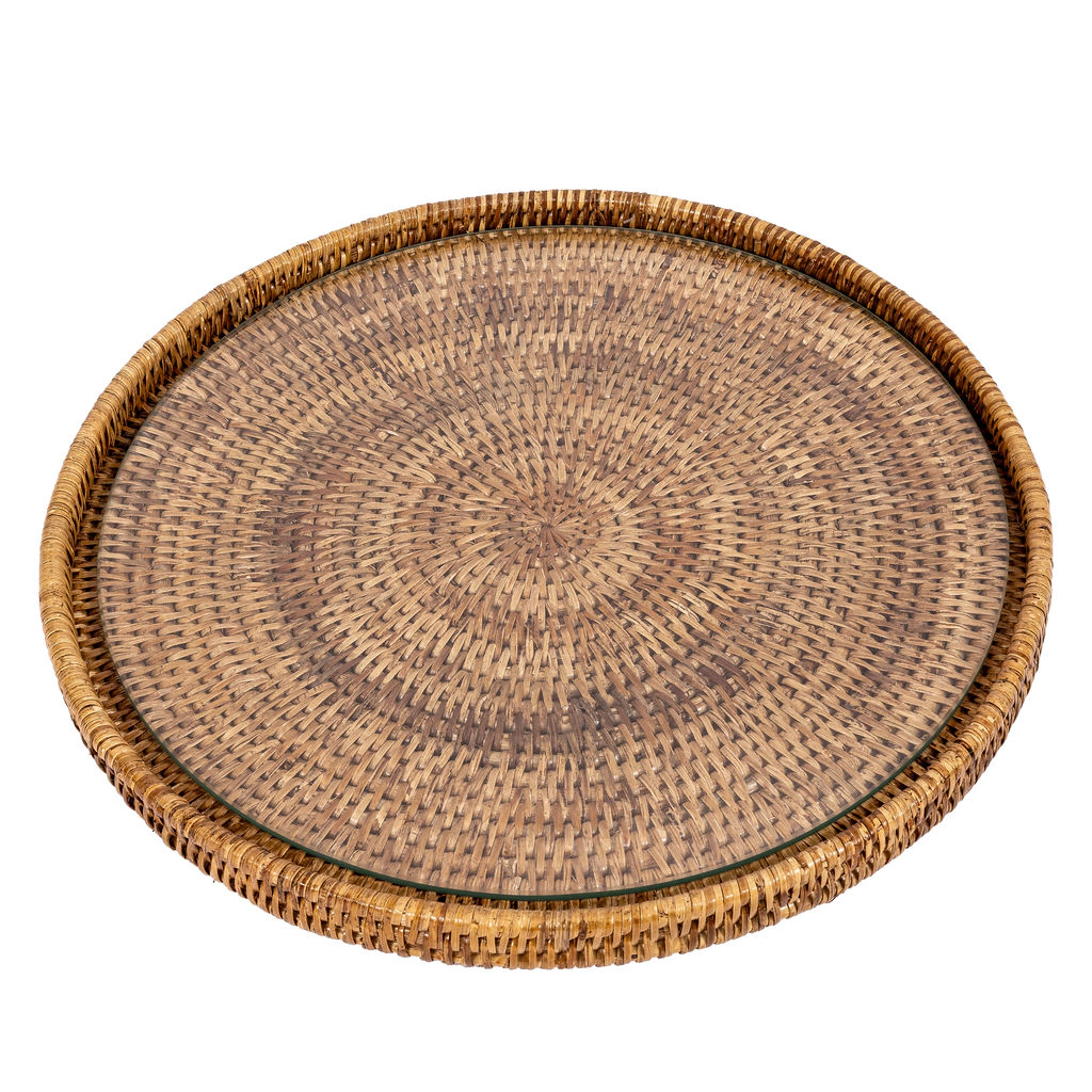 Saboga Home™ Round Flat Tray with Glass Insert