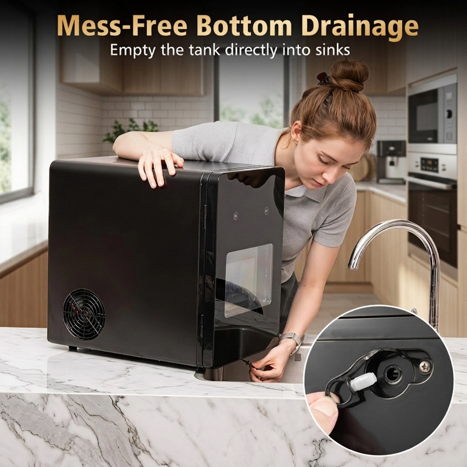 SUGIFT 2-Inch Countertop Ice Ball Maker 4 Spheres Per 38-Min Cycle 150-Piece Daily Capacity Black