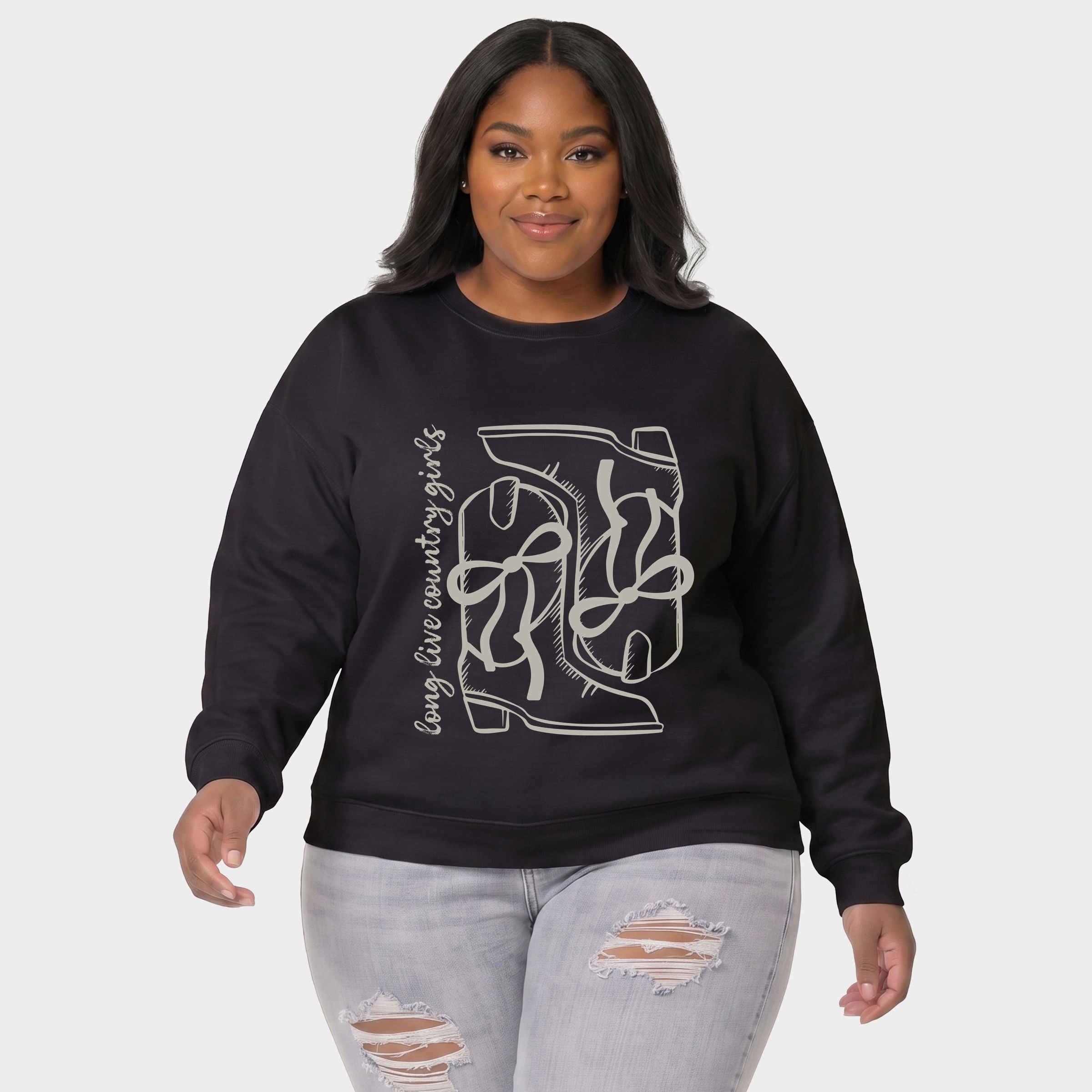 Simply Sage Market - Women's Plus Sweatshirt Long Live Country Girls Boots