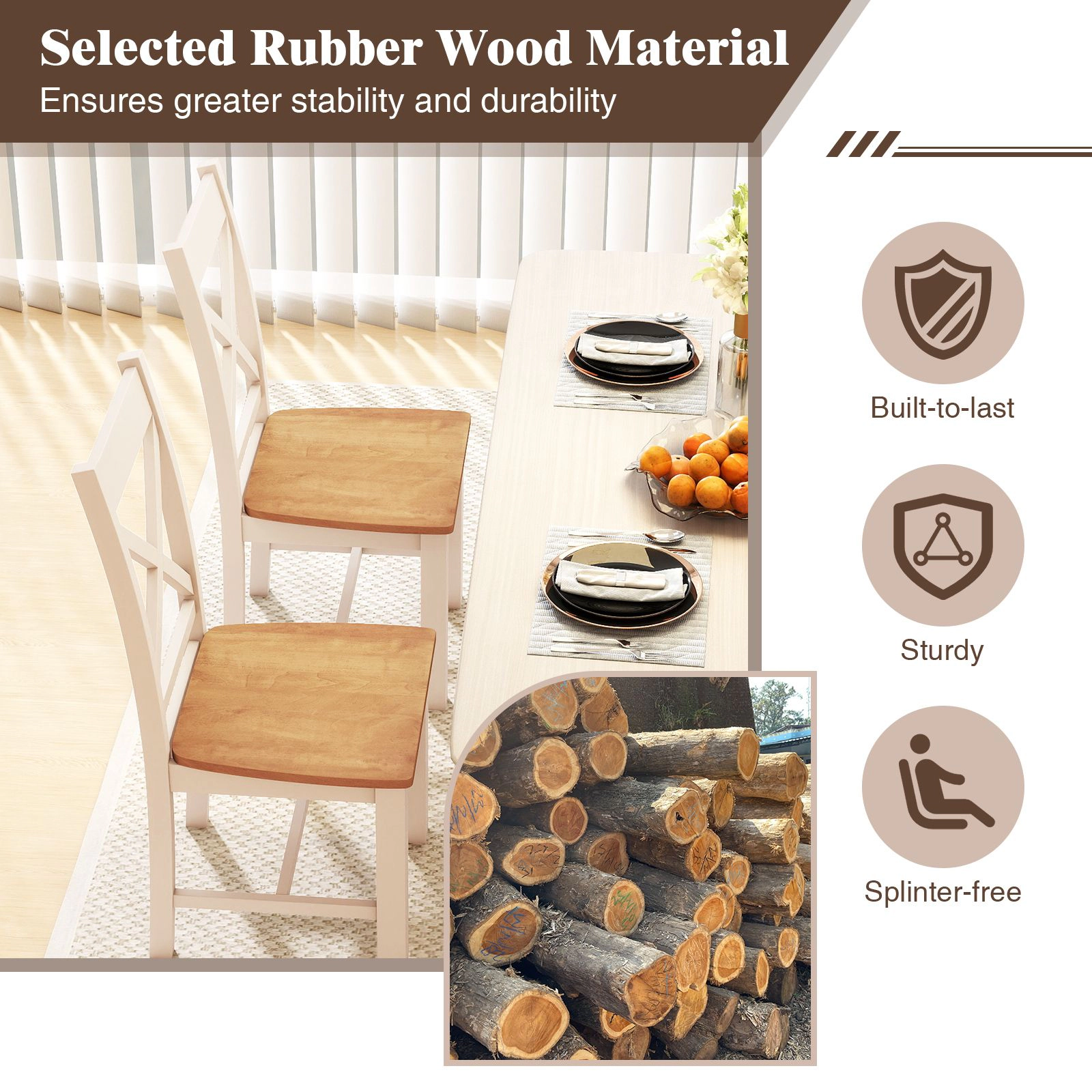 SlickBlue Set of 2 Rubber Wood Dining Chairs High Back Side Chairs for Kitchen