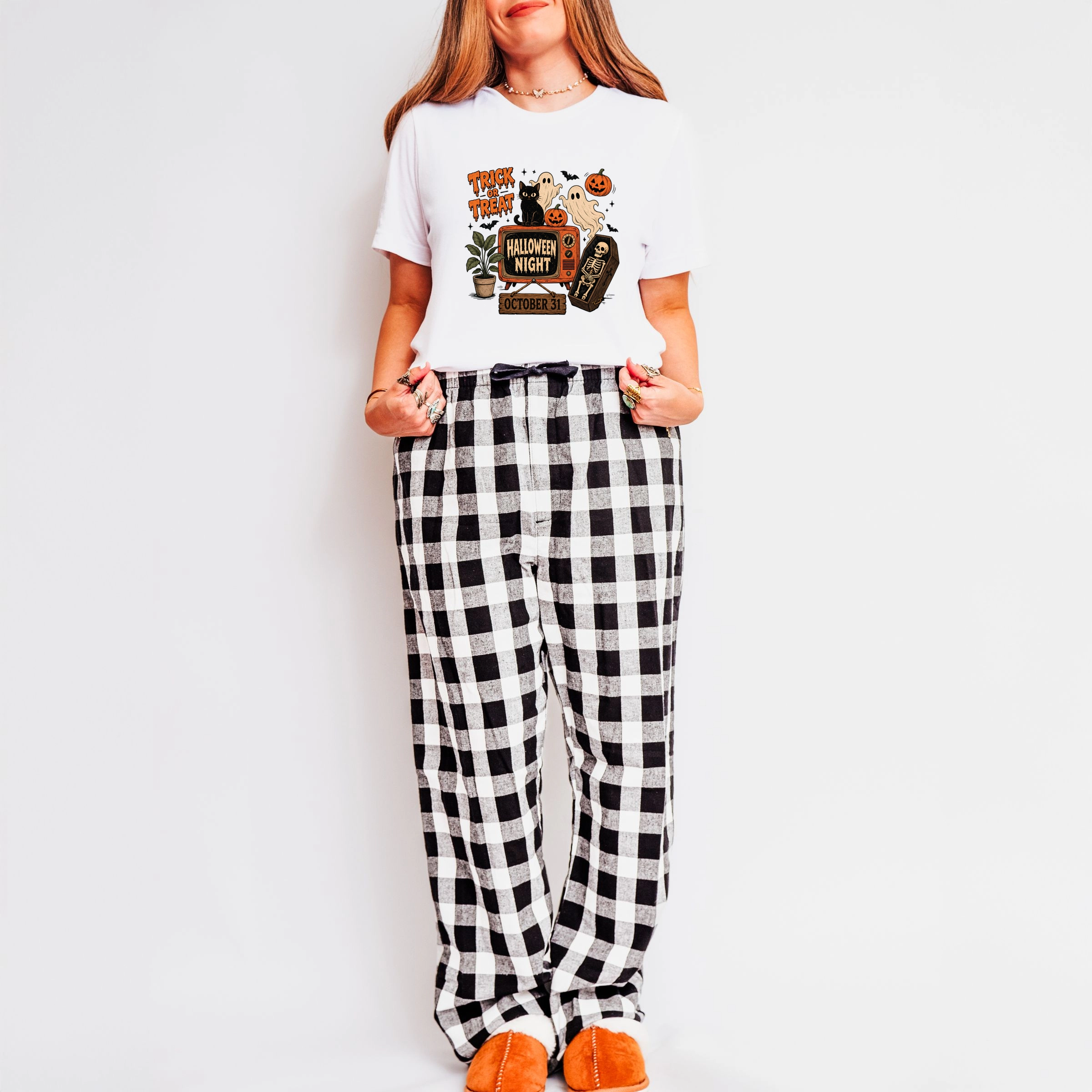 Simply Sage Market - Women's Plaid Pants and Tee Set Trick Or Treat TV