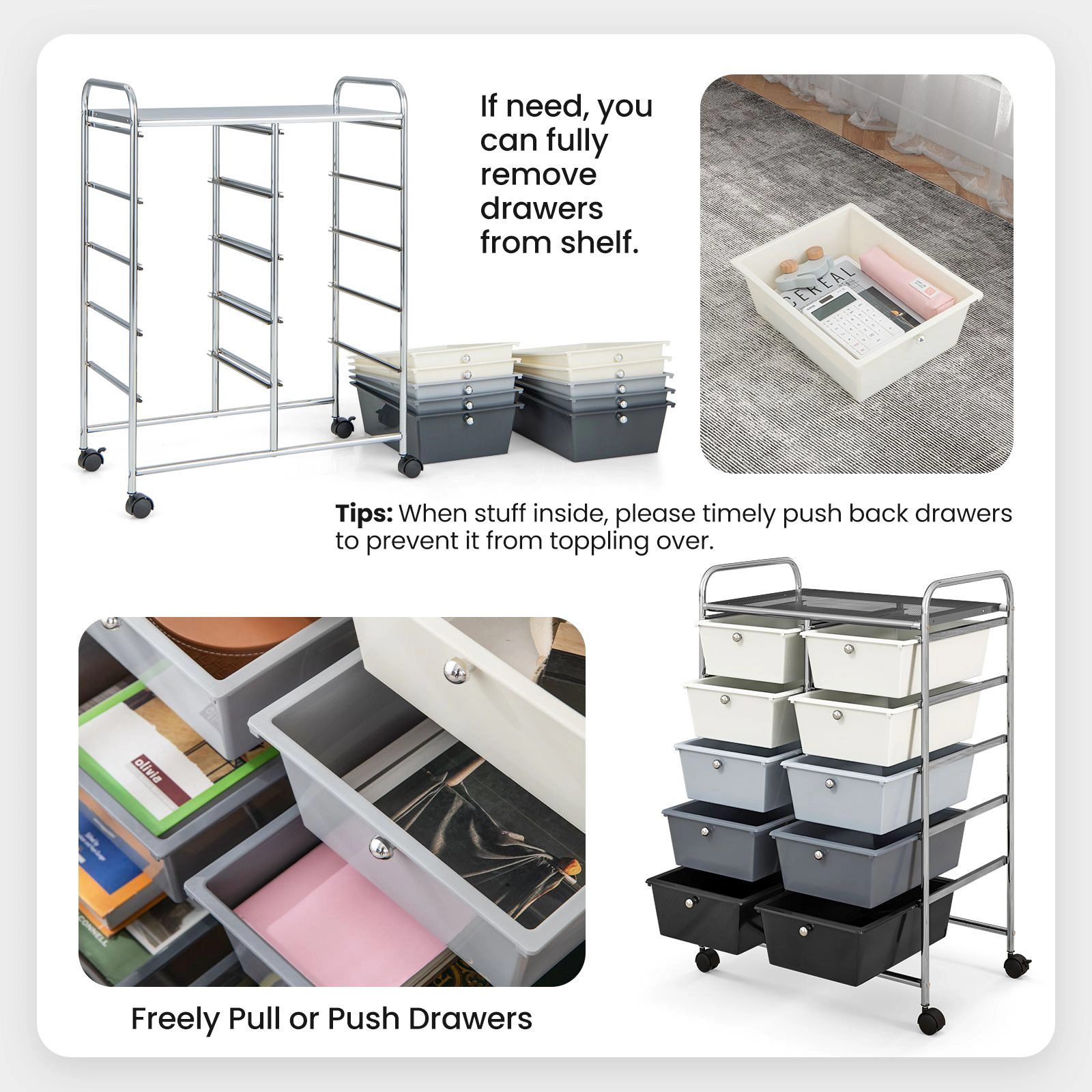 SlickBlue Rolling Storage Organizer, 10 Removable Drawers