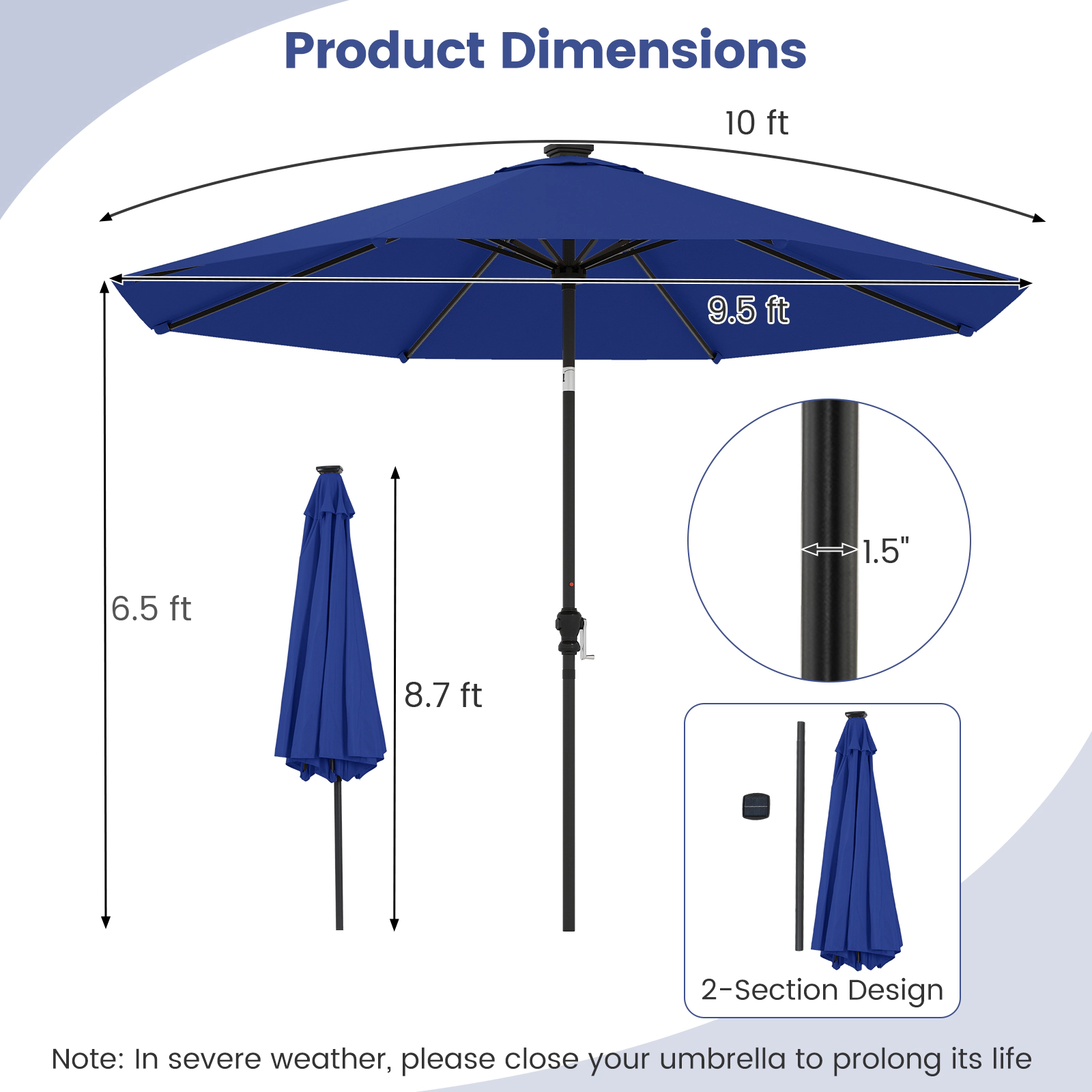 SUGIFT 10 ft Solar Patio Umbrella with 96 Color-Changing LED Lights and Tilt