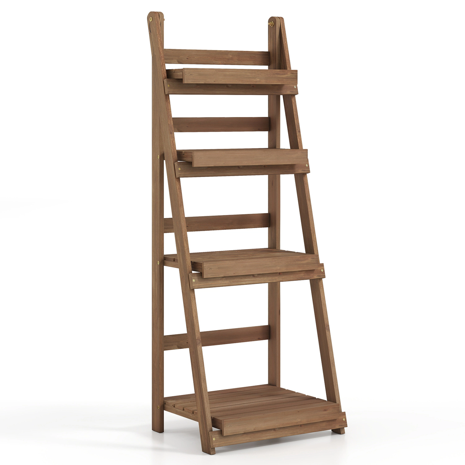 LJG 4-Tier Foldable Plant Stand with Slatted Shelves for Garden