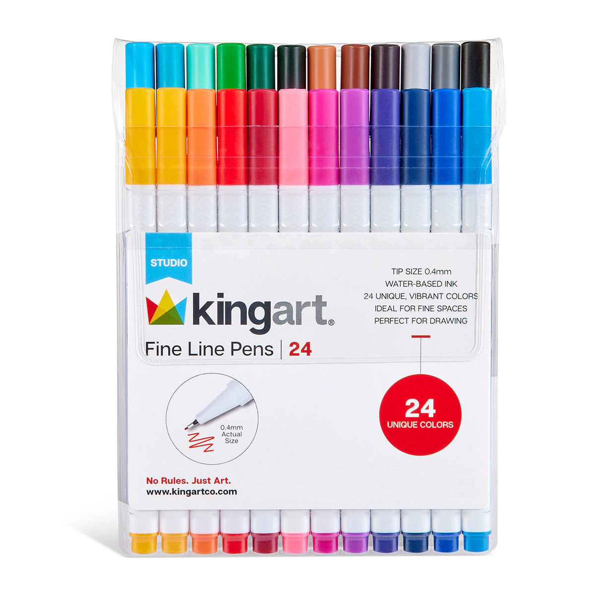 KINGART Fine Line Pens - 0.4 mm Water-Based Ink - 24 Colors