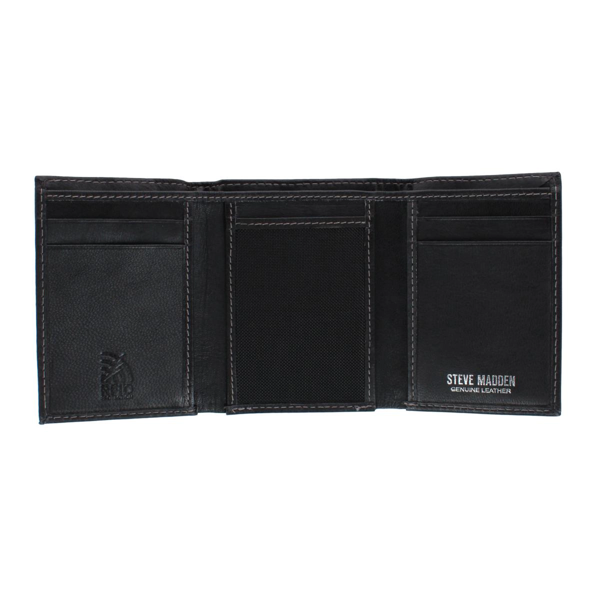 Steve Madden Men's Antiqued Leather Trifold Wallet