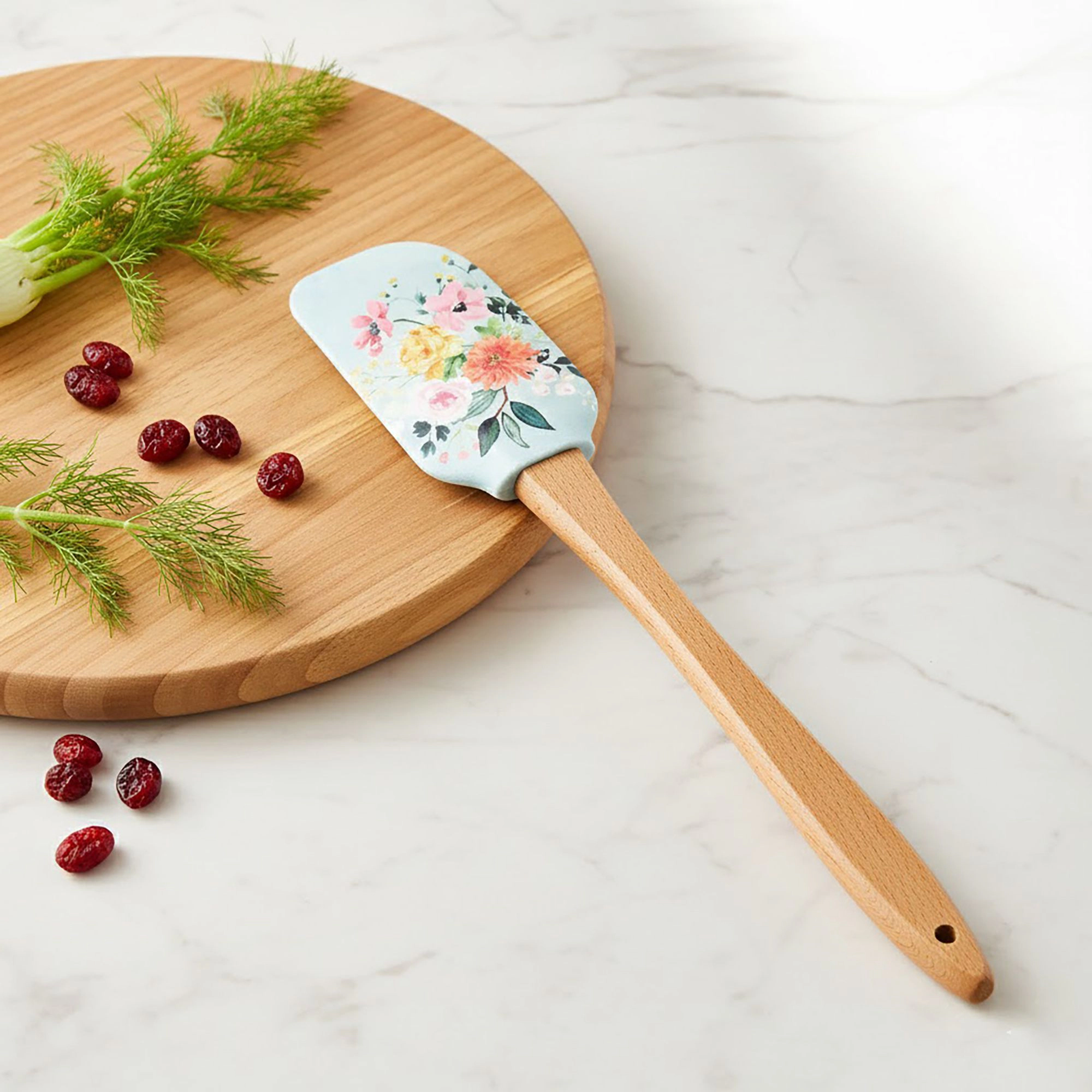 Alilang Unisex Silicone Spatula Set Butterfly Floral Print Wooden Handle Heat Resistant Baking Mixing Tools 2 Piece