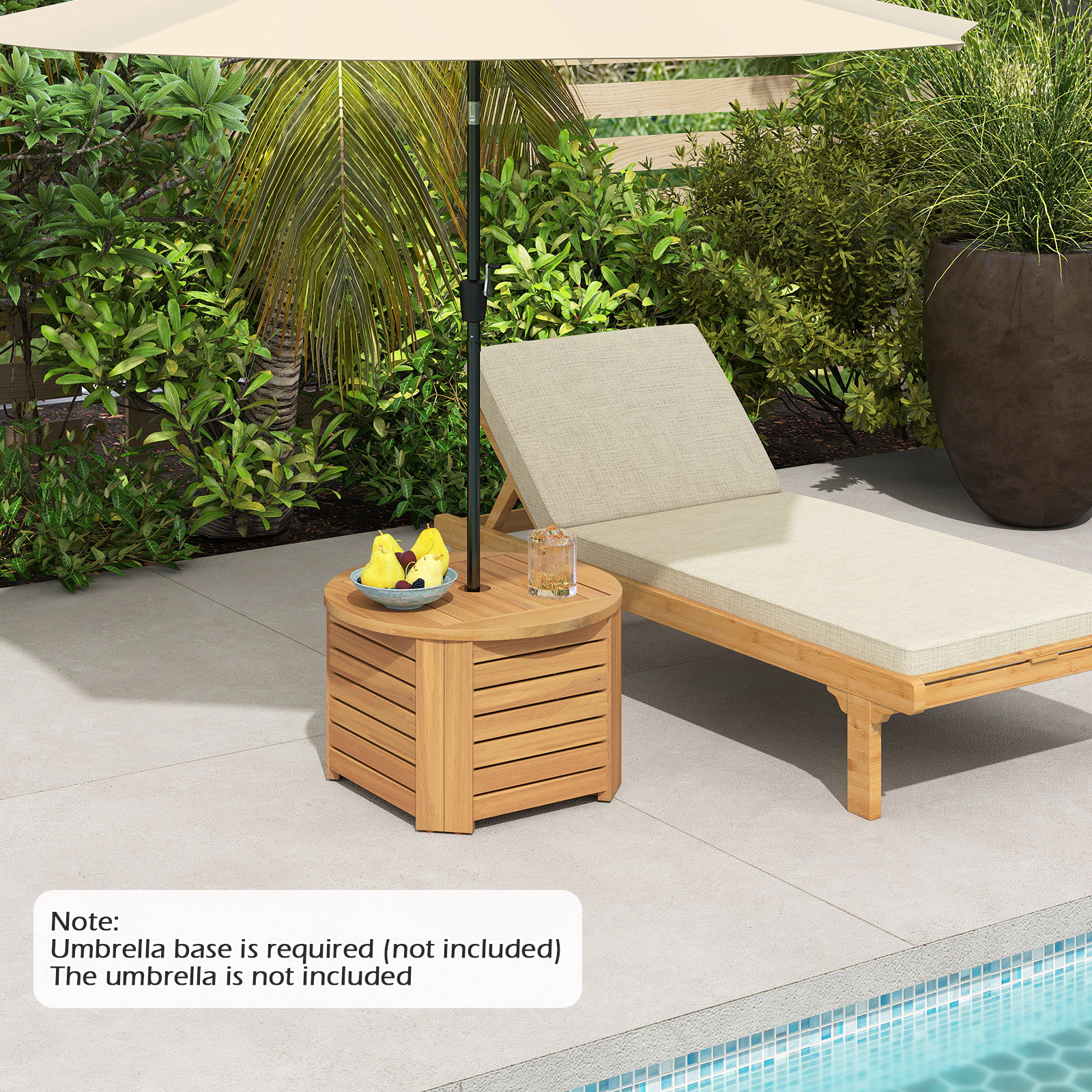 SUGIFT Acacia Wood Removable Top Umbrella Hole Storage Patio Side Table In Natural