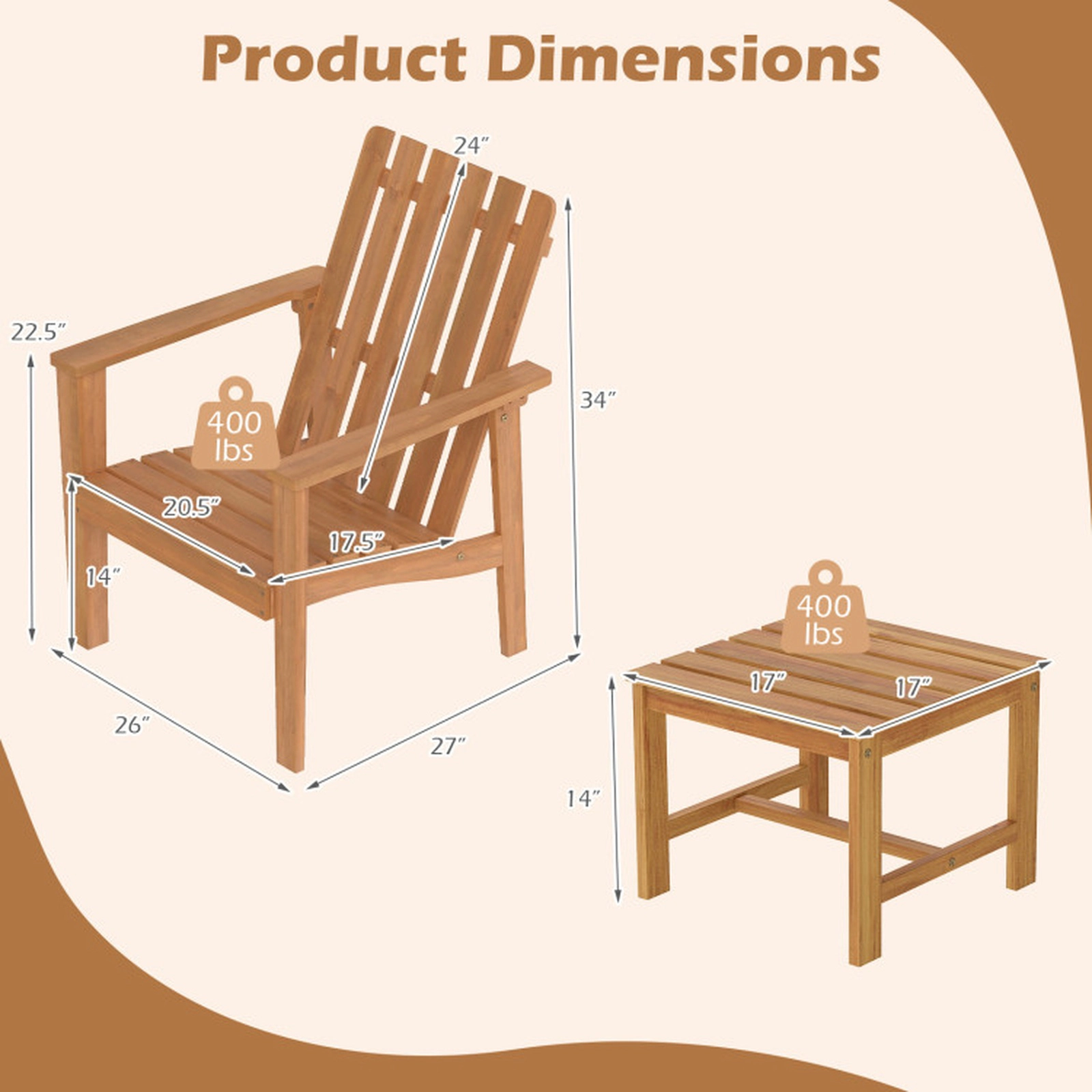 SUGIFT 17-in Square Acacia Wood Patio Side Tables 400-lb Capacity Repaintable Surface Natural Set of 2