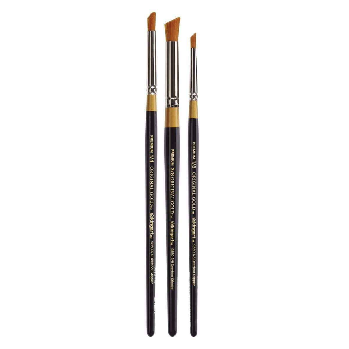 KINGART Original Gold 9850 Deerfoot Stippler Brush Set - Golden Taklon, 3-Piece