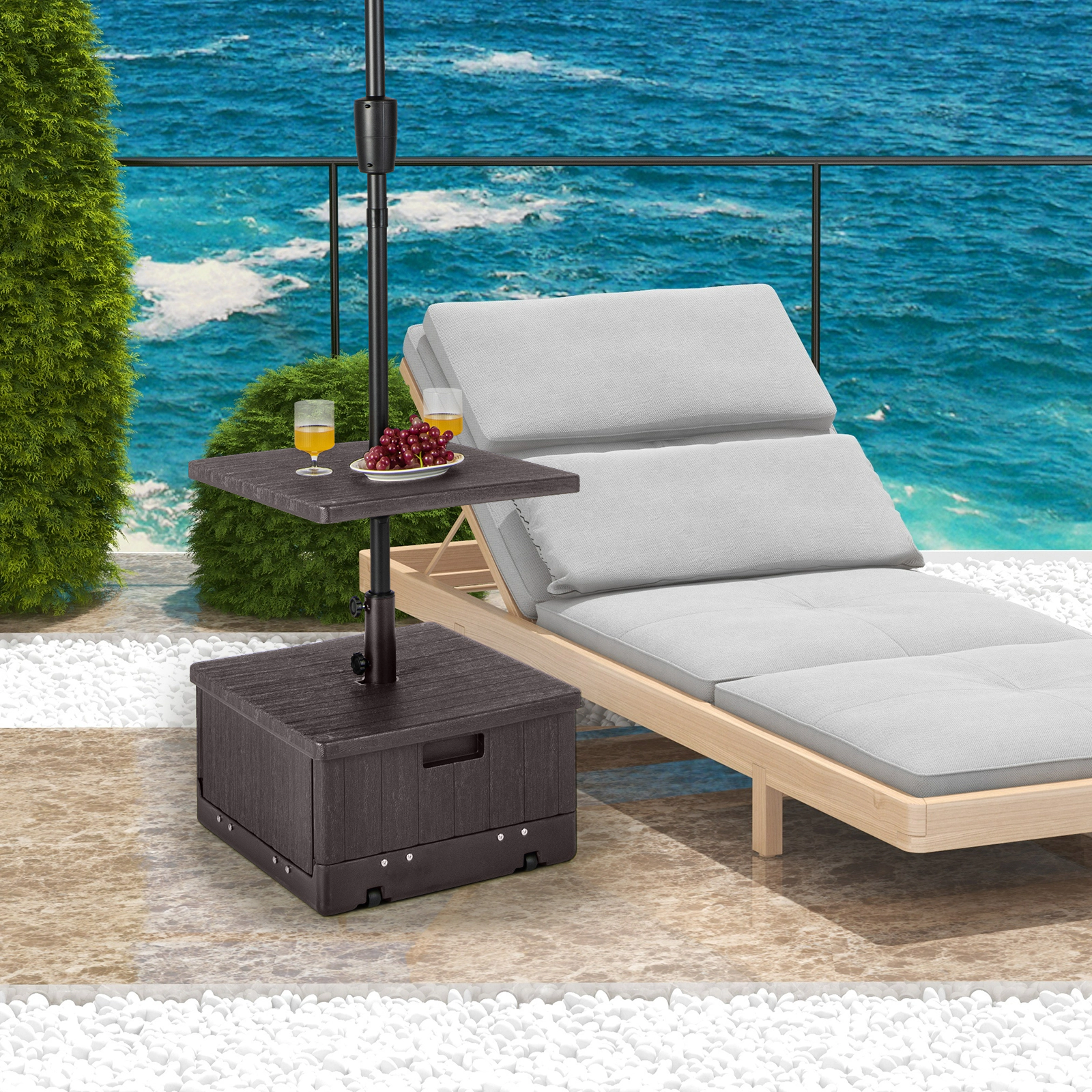 SUGIFT Black 175-lb 3-in-1 Fillable Patio Umbrella Base with Wheels Planter Box and Table Tray for Deck