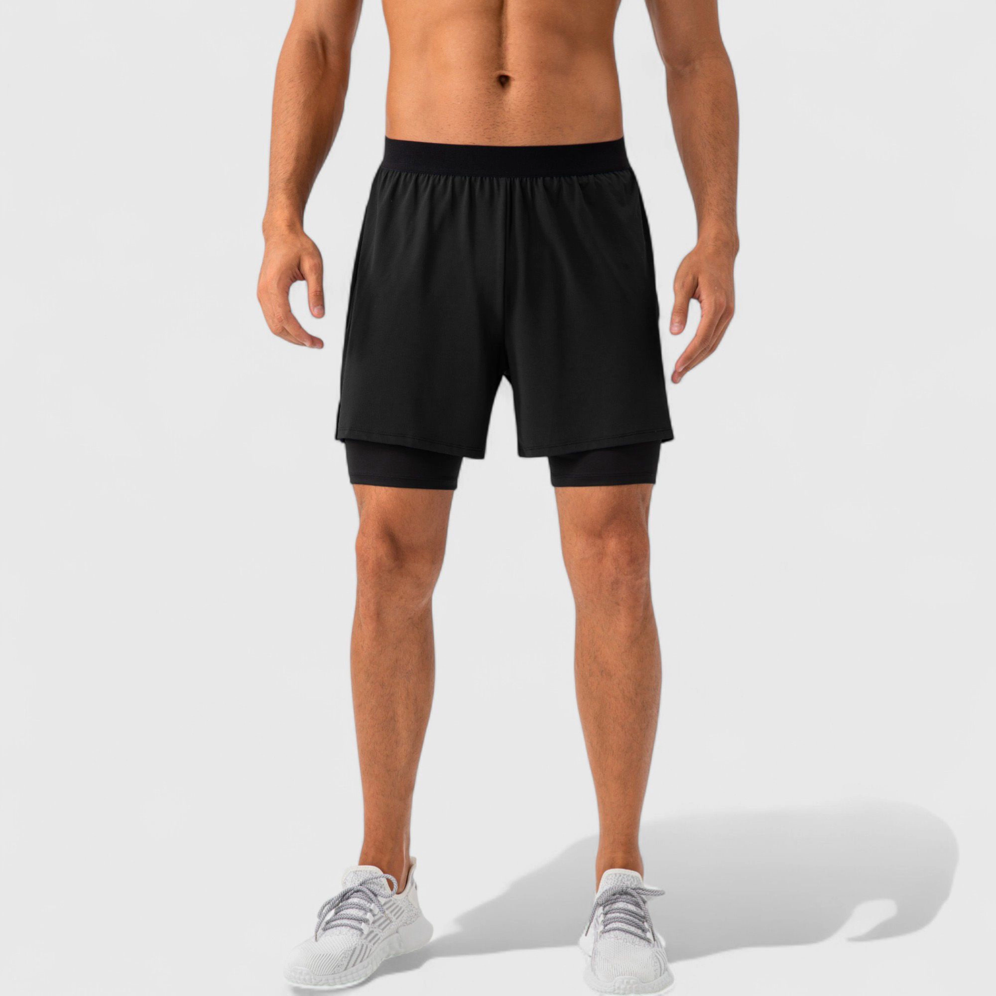 Anna-Kaci Men's 2-in-1 Training Shorts with Inner Compression Layer and Elastic Waistband