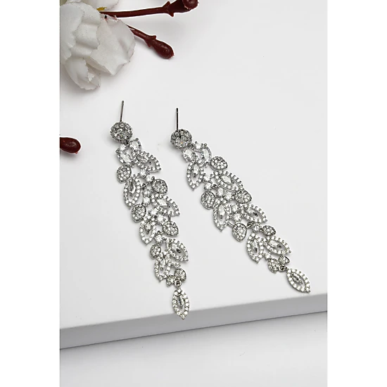 AGP PARIS Womens Diva Long Silver Leaf Drop Earrings, Color