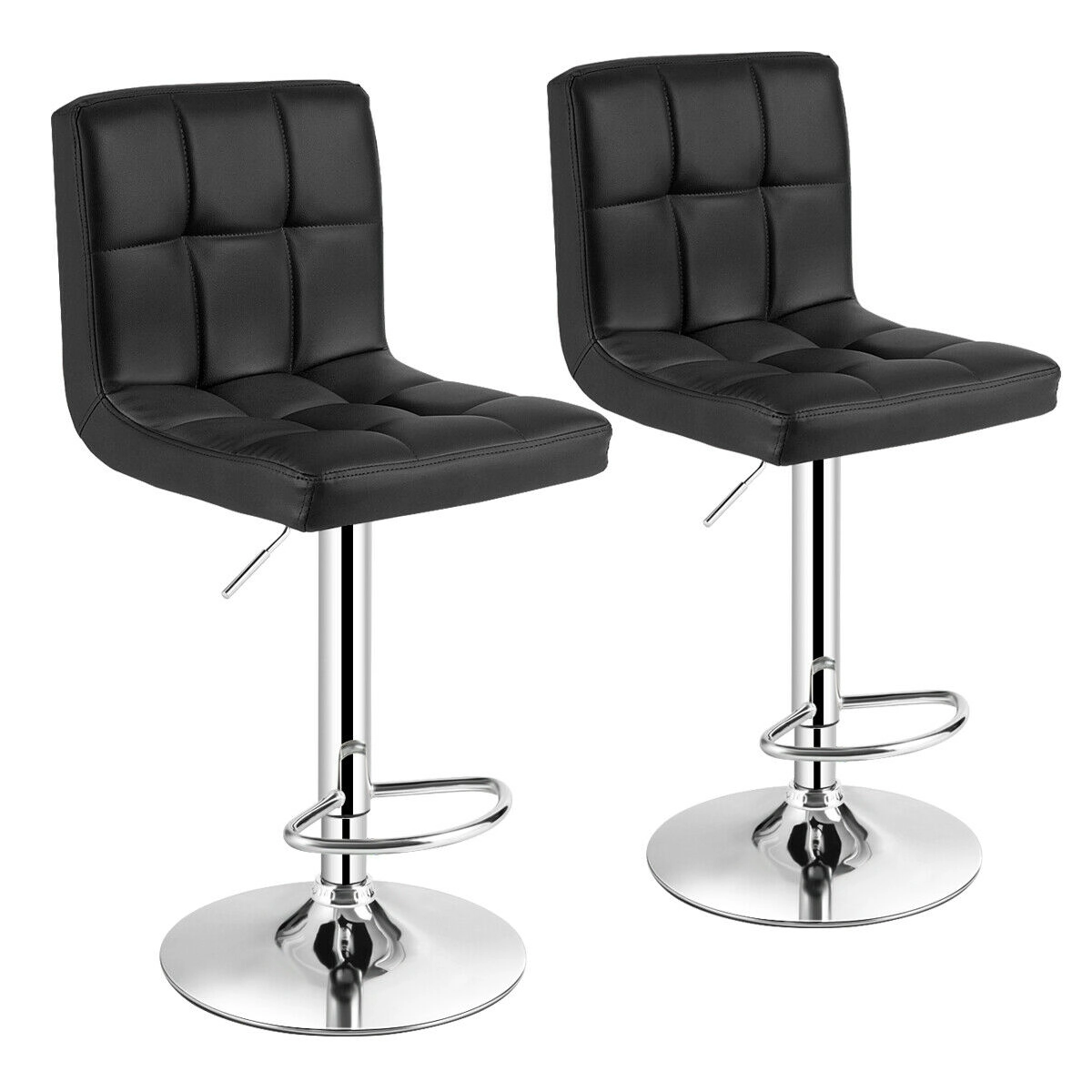 SUGIFT PU Leather Back and Footrest Set of 2 Square Swivel Adjustable Bar Stools
