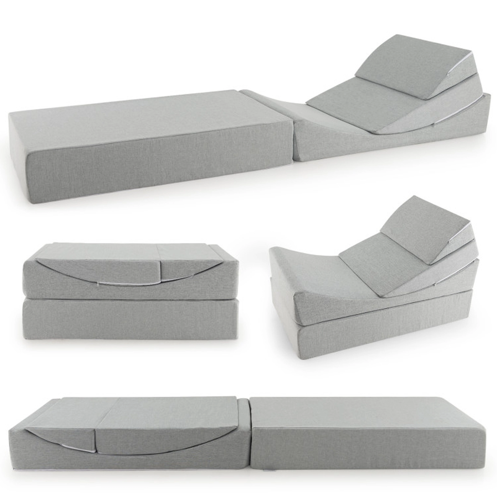 SUGIFT 4-in-1 Convertible Folding Sofa Bed High-Density Foam Single Bed Chaise Lounge 79 x 23 x 7-in Bed Gray