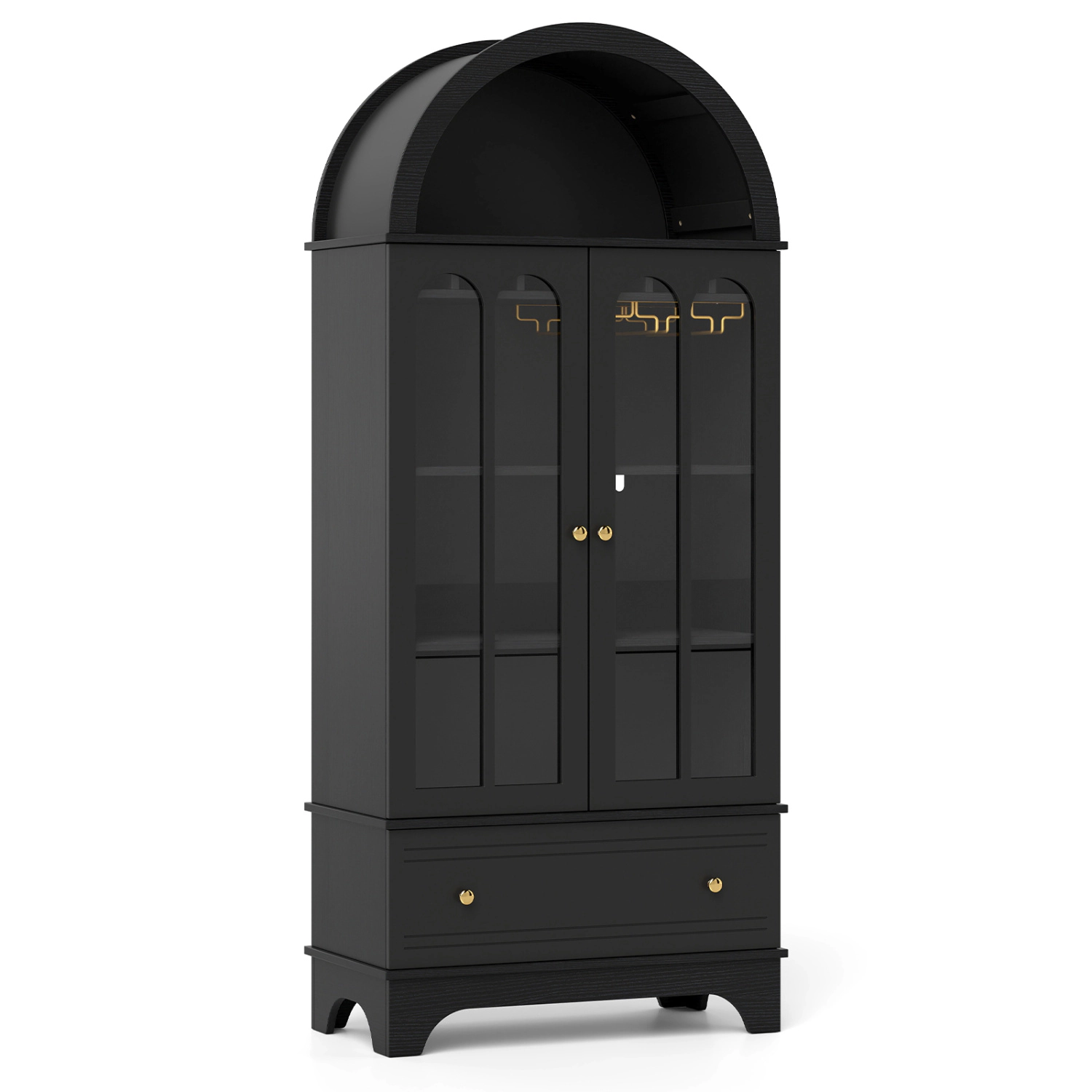 LJG 71.5 Inch Arched Cabinet 5-Tier with Tempered Glass Doors and Wine Rack