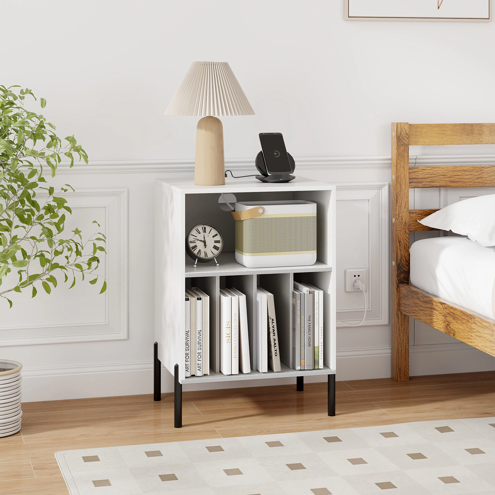 SUGIFT Record Player Stand Accent Table Storage Shelf & Charging Station 110-lb Countertop Capacity 150 Vinyl Record