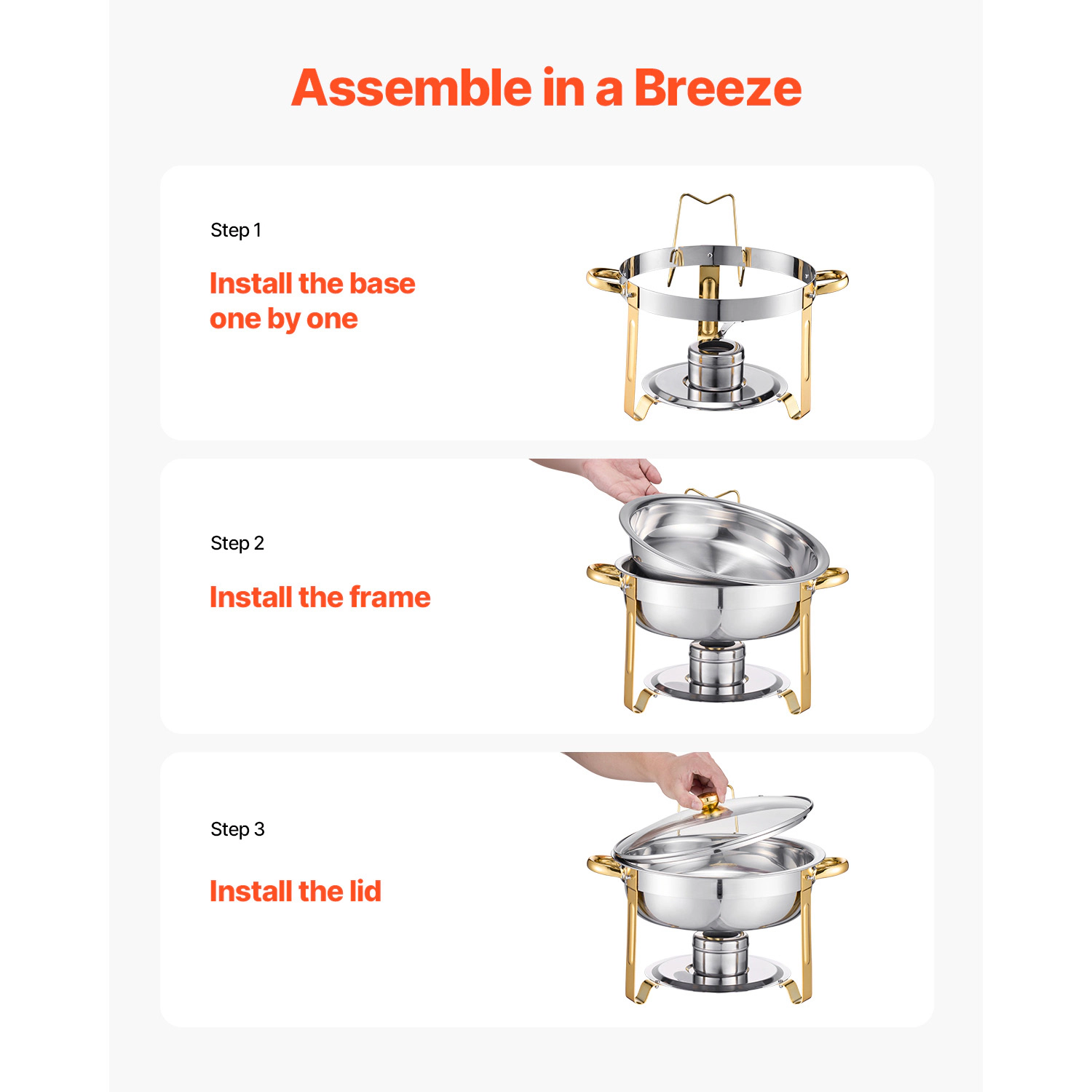 HONGGE Chafing Dish Buffet Set 5 Qt Stainless Steel Chafer with Full Pan Round Catering Warmer Server Glass