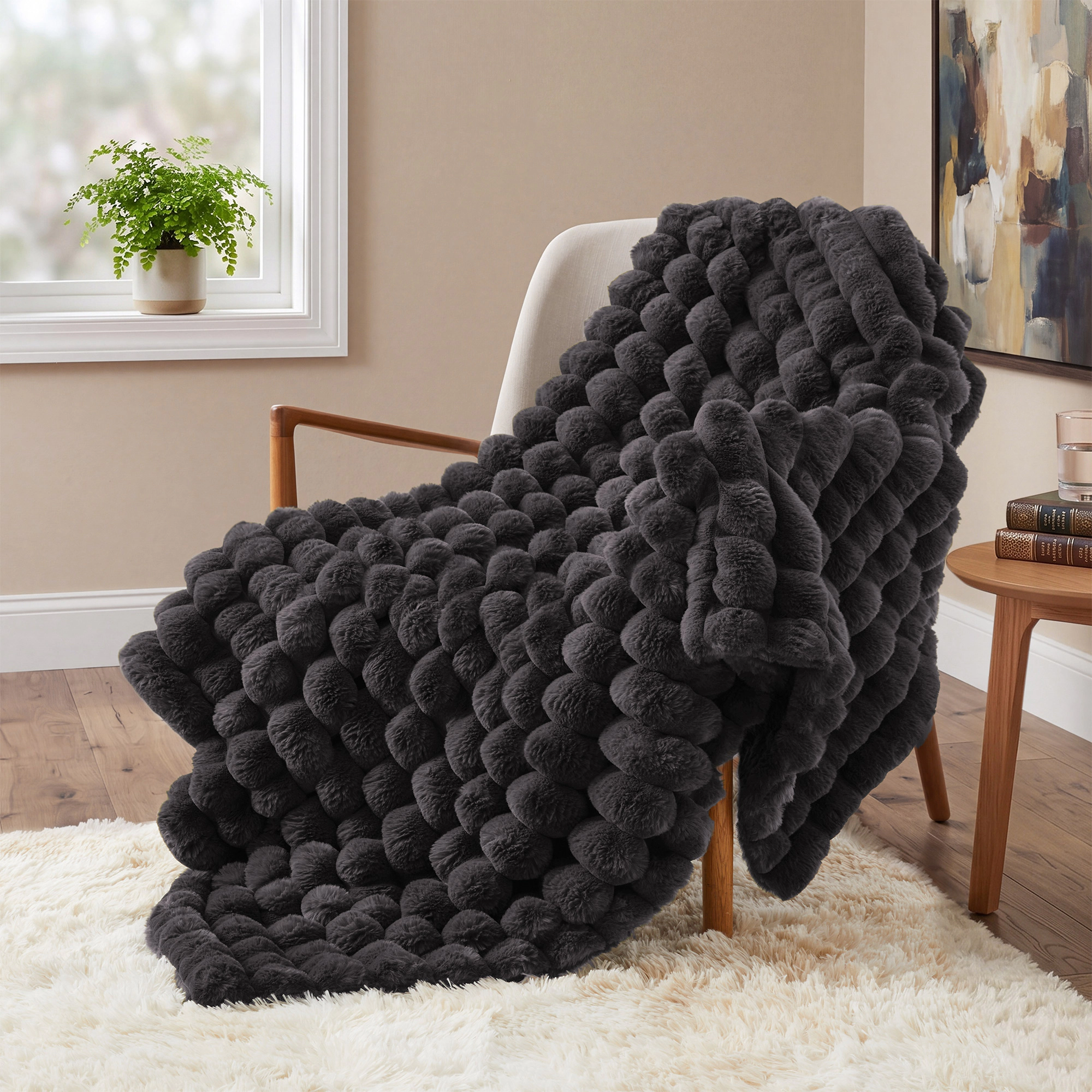 PEACENEST Reversible Plush Faux Fur Throw Blanket, 50" x 60"