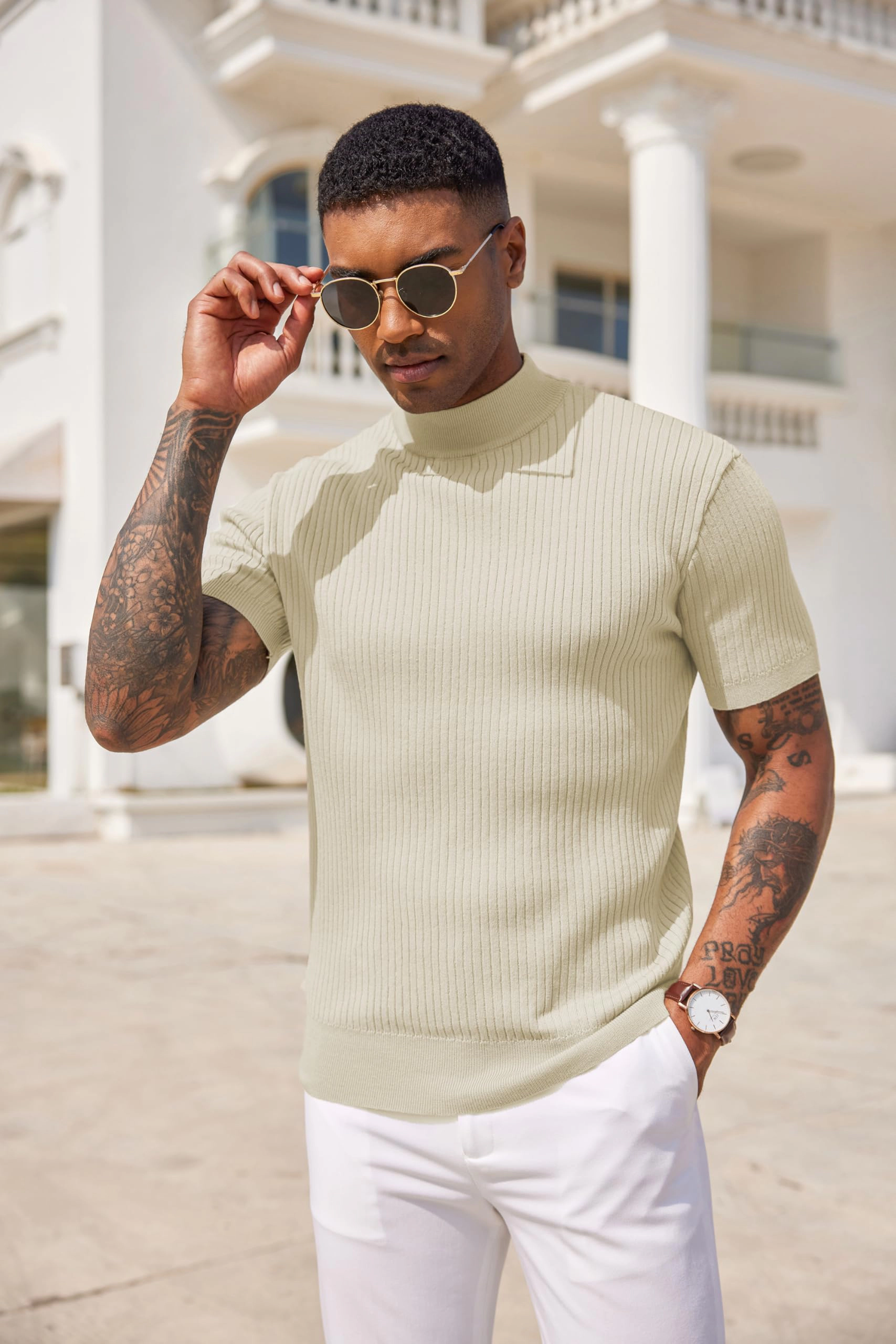 COOFANDY Men's Slim Fit Short Sleeve Mock Neck T-Shirt