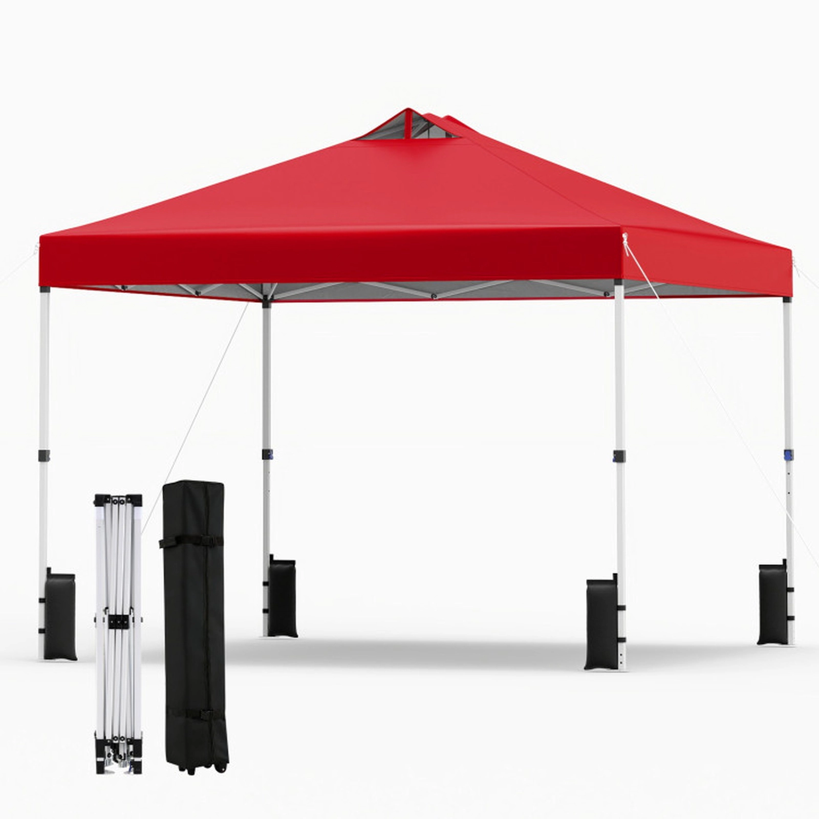 SUGIFT Red 10-ft by 10-ft 3-Level Silver-Coated 210D Oxford Pop Up Canopy Tent with Wheeled Roller Bag