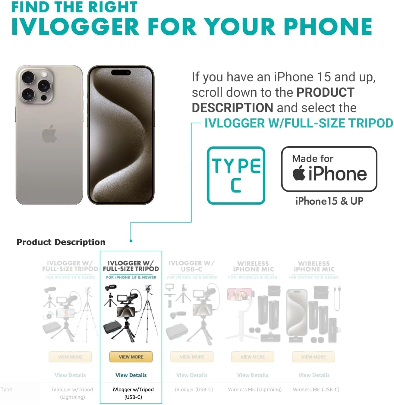 Movo iVlogger Vlogging Kit for iPhone with Fullsize Tripod