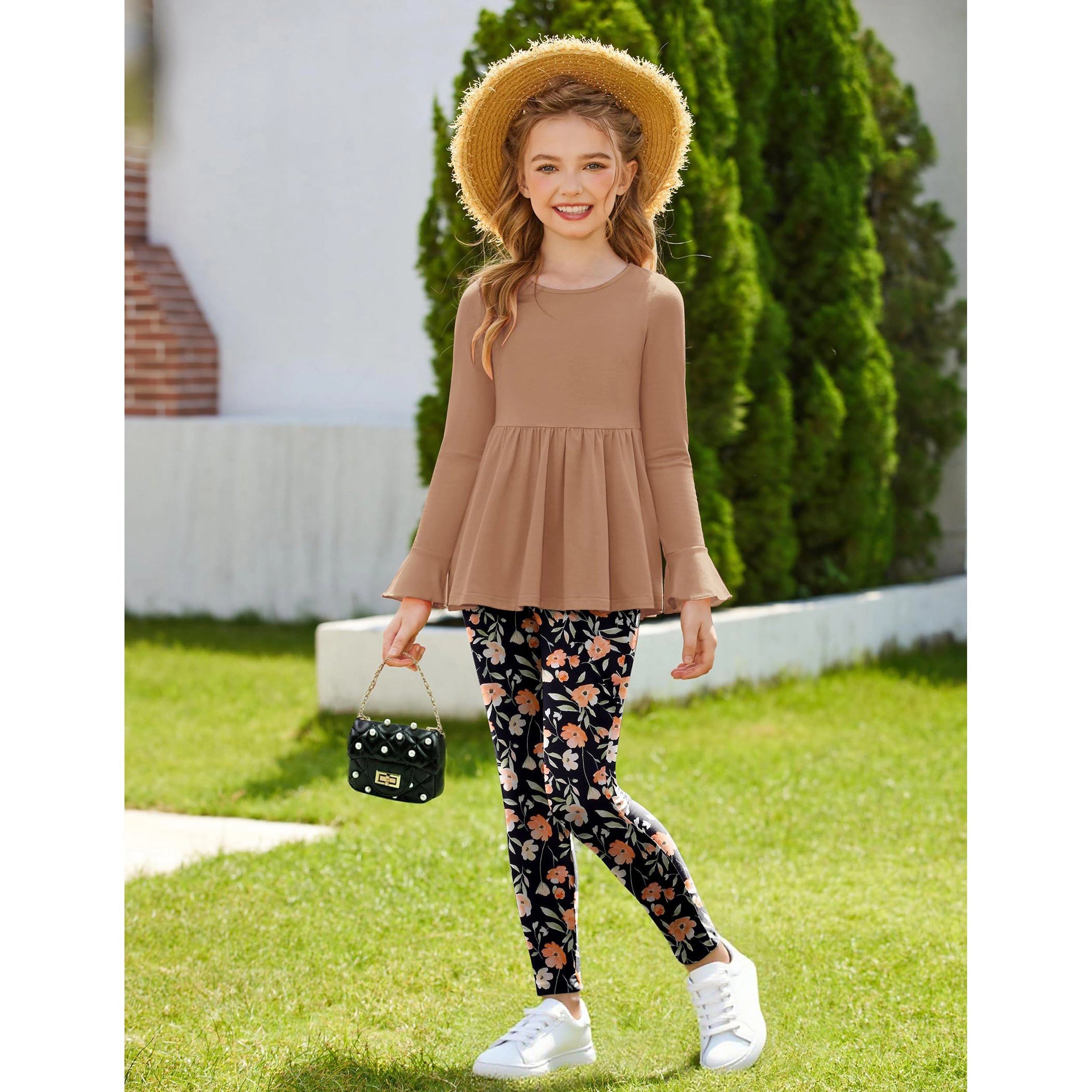 Arshiner Girls Piece Clothing Set Ruffle Hem Bell Sleeve Top And Leggings Fall Winter Outfits