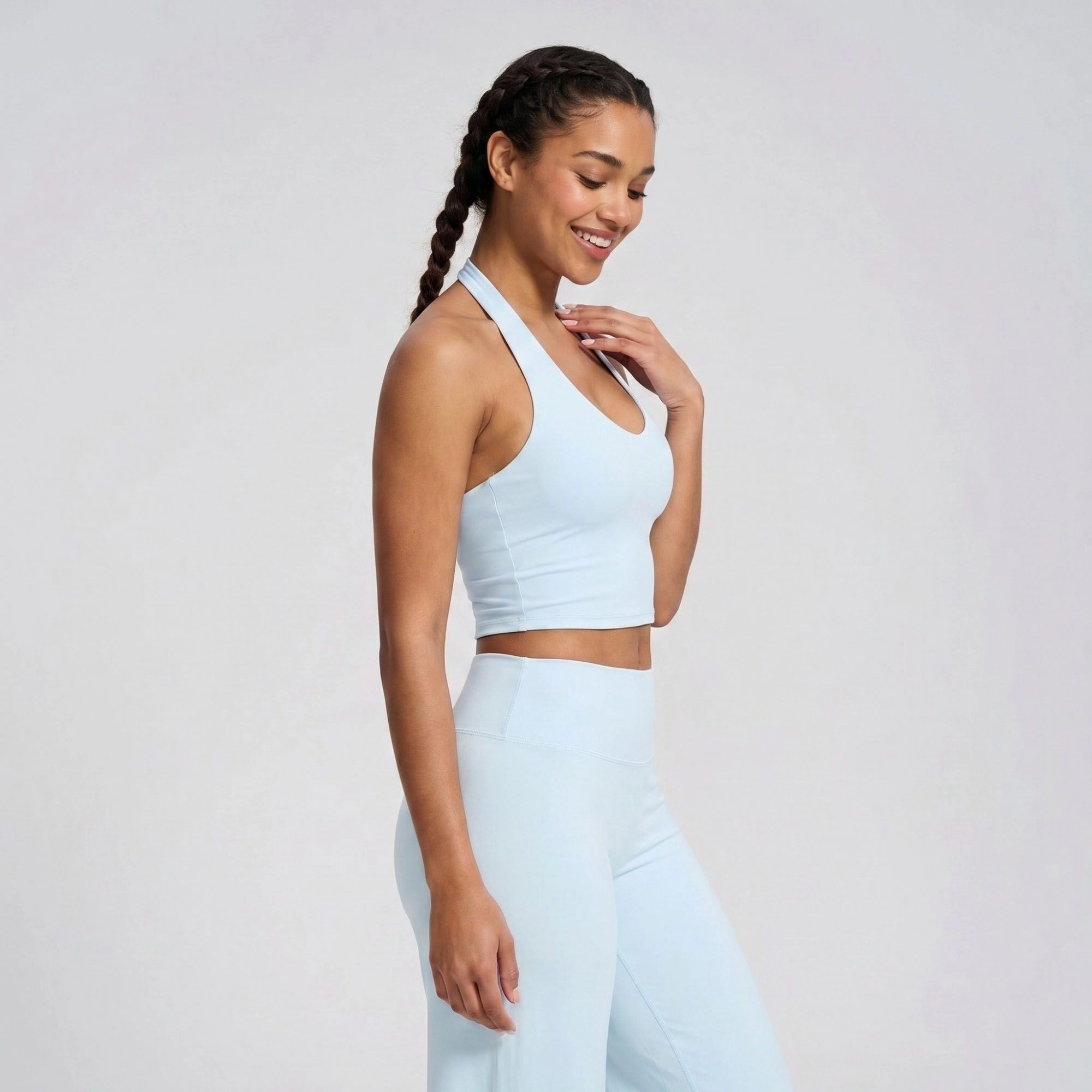 Anna-Kaci Women's Padded Halter Longline Sports Bra Tank Top Scoop Neck Workout Yoga Crop
