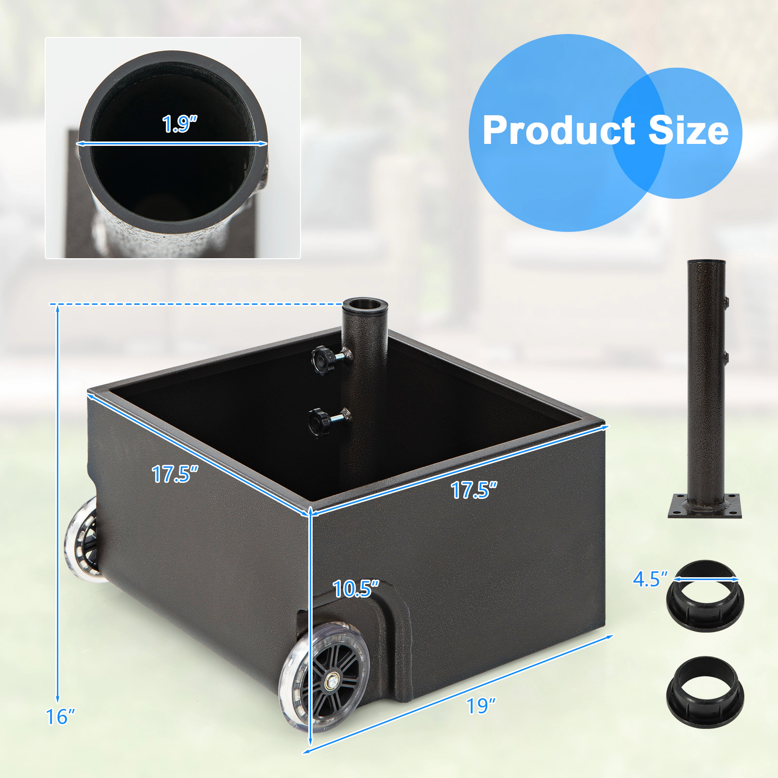 Hivvago 150 Pounds Patio Umbrella Base Stand Wheels Planter Outdoor