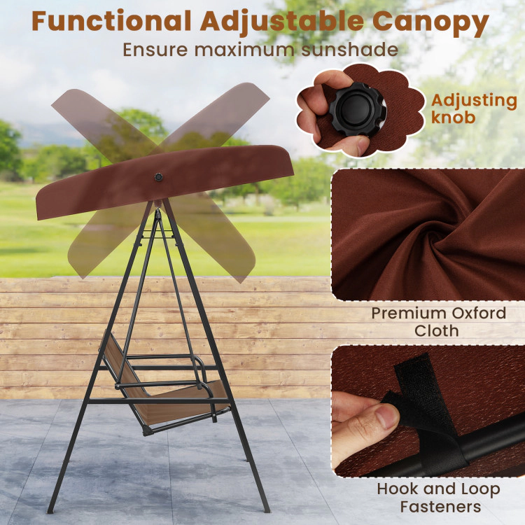 Hivvago 2-Person Outdoor Porch Swing With A-Shaped Metal Stand And Adjustable Canopy