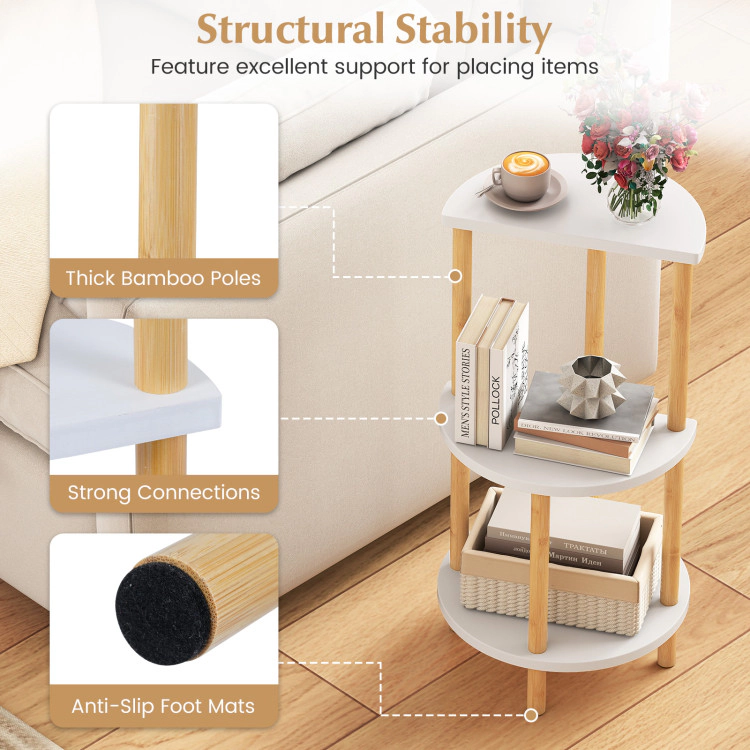 Hivvago Set Of 2 Round Side Table Compact With 3-Tier Shelves And Bamboo Construction
