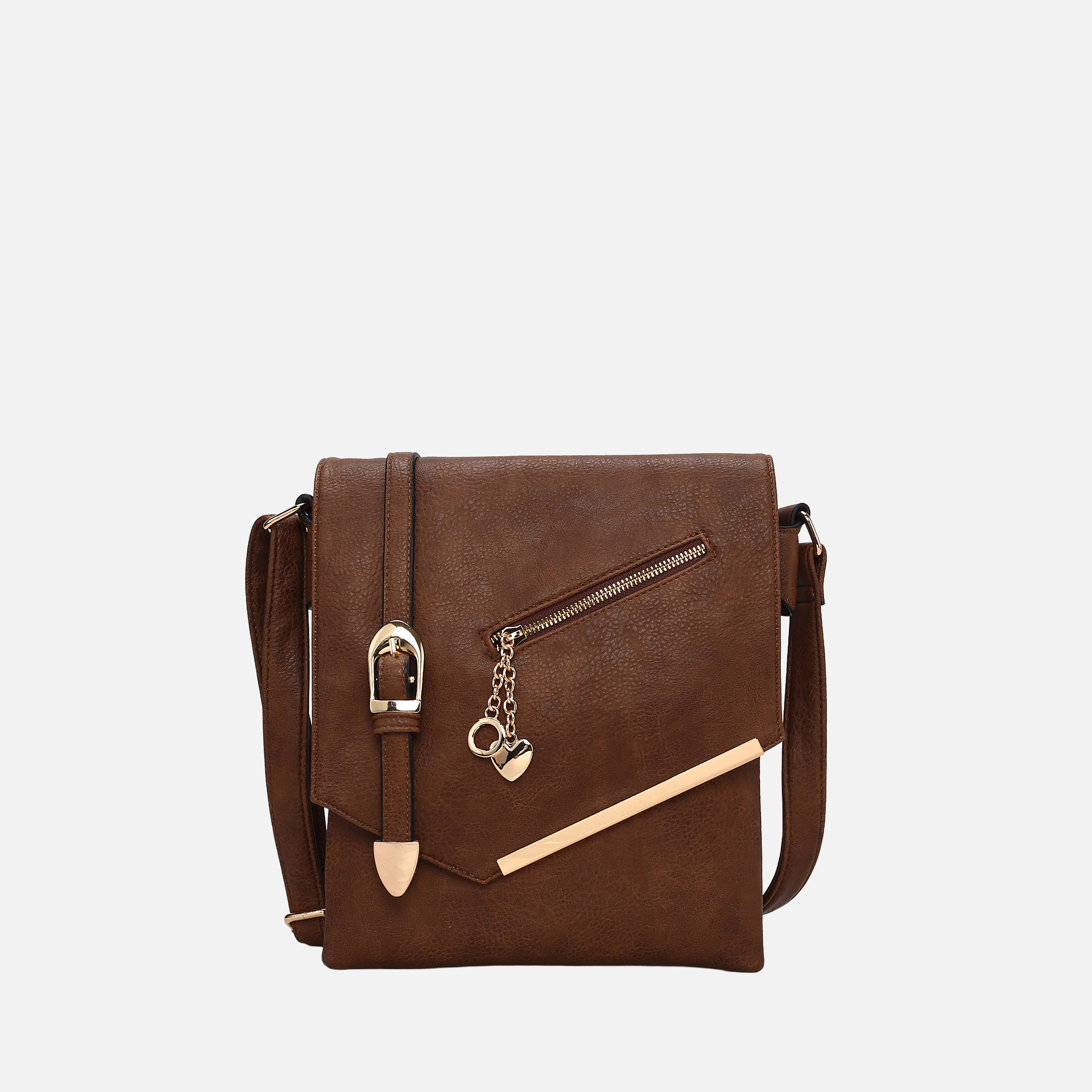 Mia K Collection Jasmine Vegan Leather Crossbody Bag - Gold-Tone Hardware