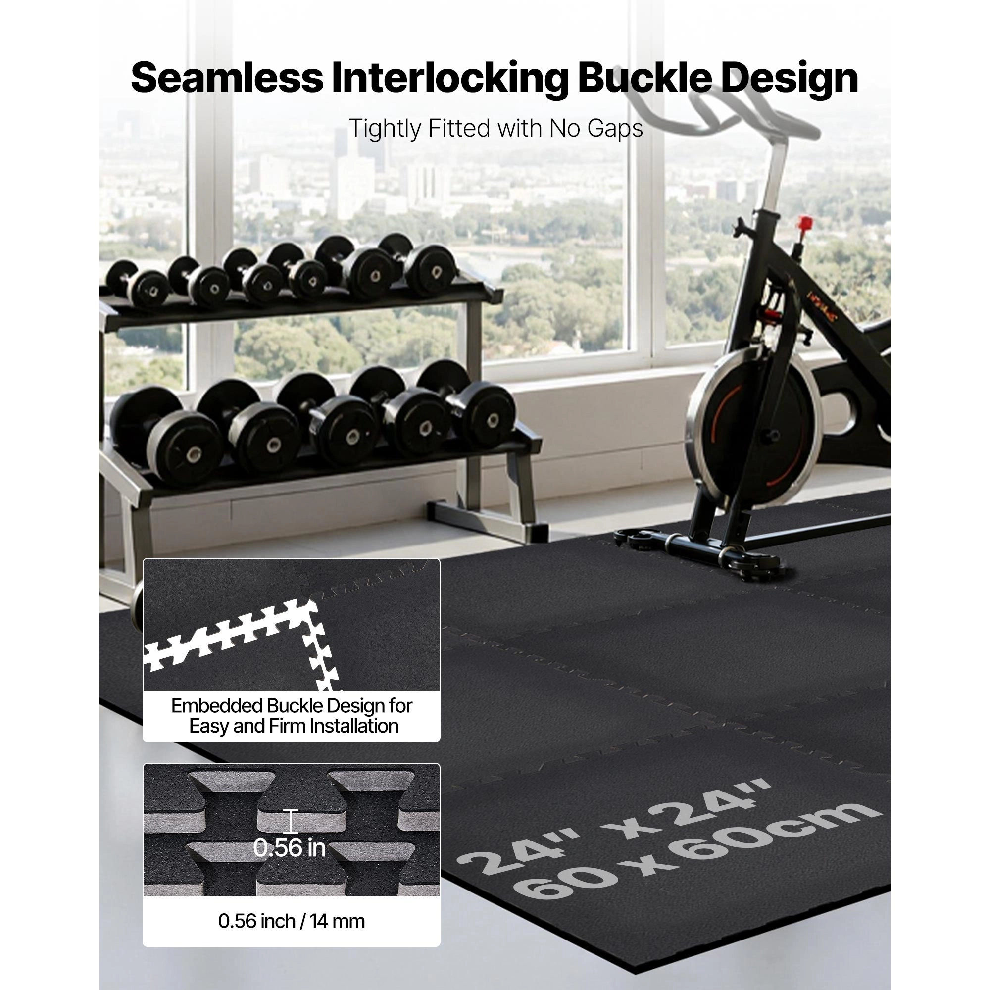 HONGGE Puzzle Exercise Mat Fitness Equipment Mats 24 x 24 x 0.56 in High-Density EVA Foam Gym Mats Set Interlocking