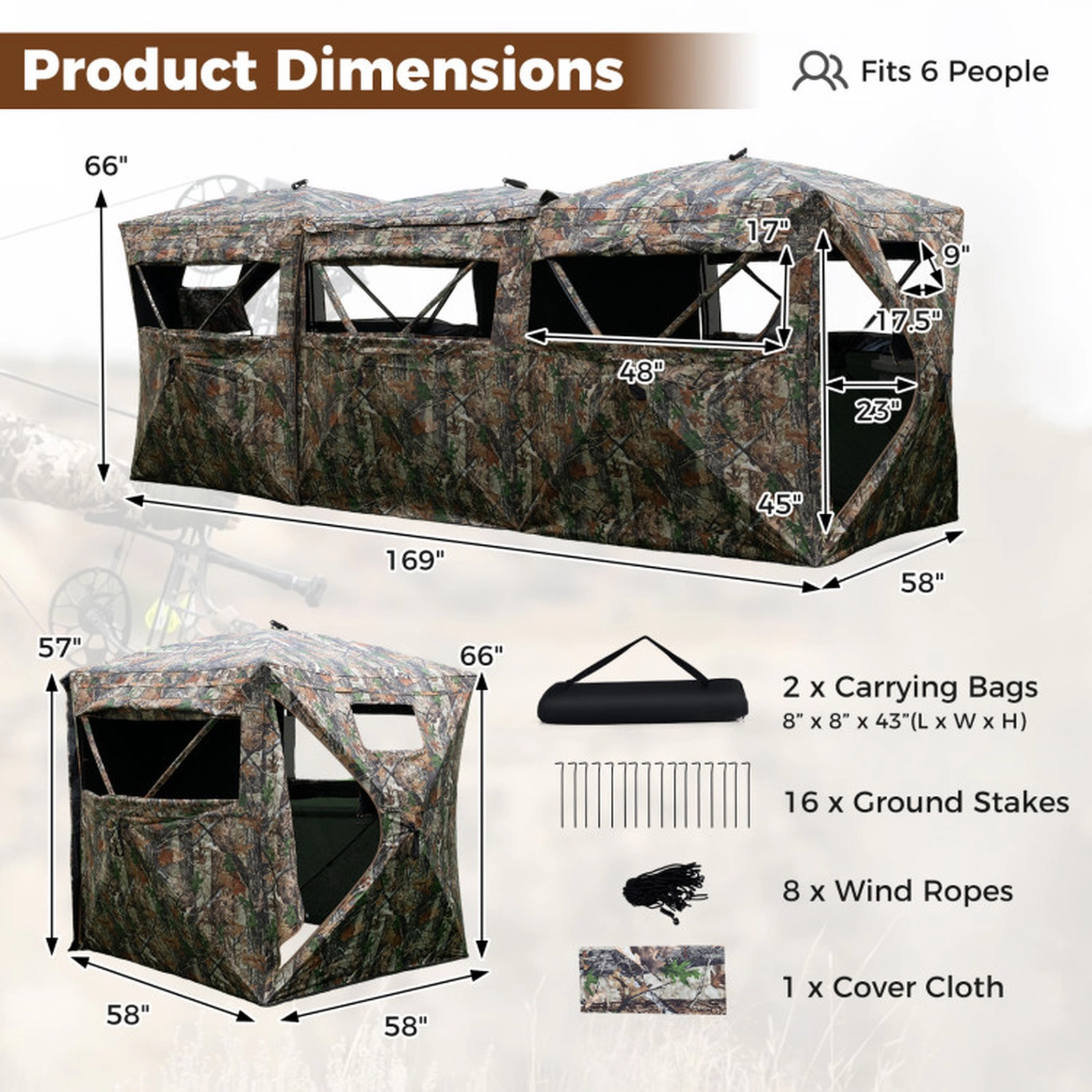 SUGIFT Modular One-Way See-Through Hunting Ground Blinds 2-6 Person Side-by-Side Camouflage