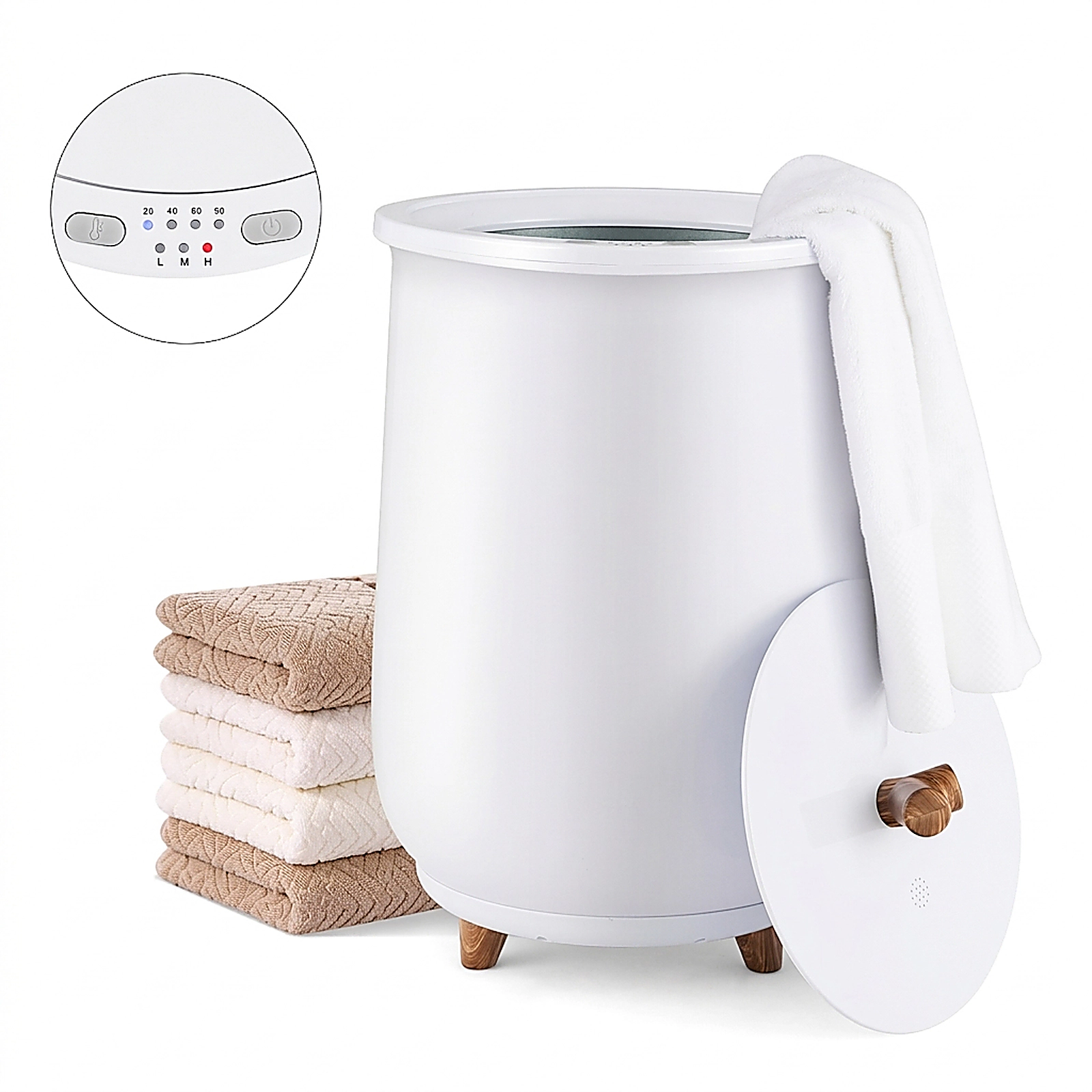 SUGIFT Large 23L Bucket-Style Towel Warmer with Heating Modes and Fragrant Disc Holder 13.5 x 21 in Plastic Body White