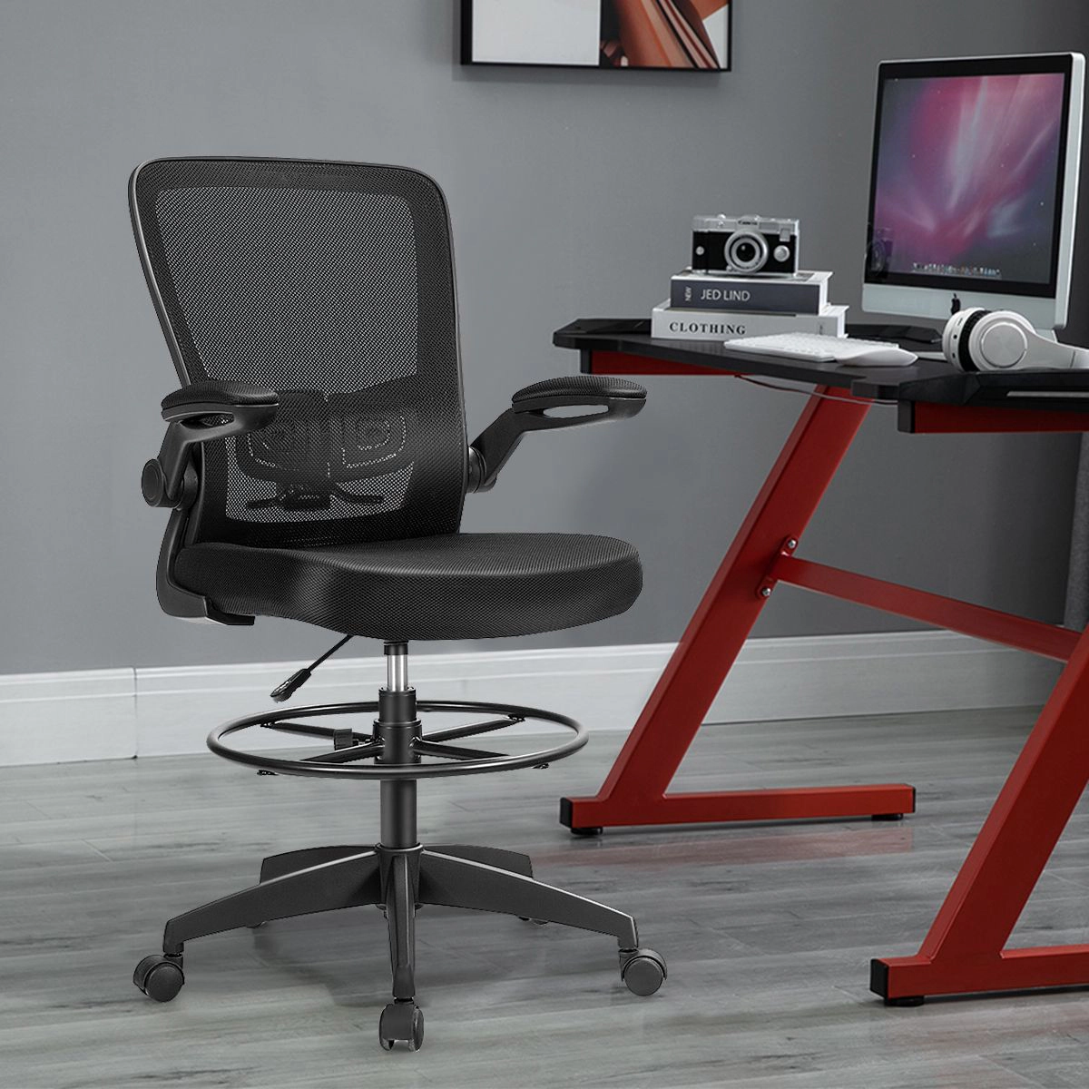 SlickBlue Ergonomic Drafting Office Chair with Mesh Back and Wheels