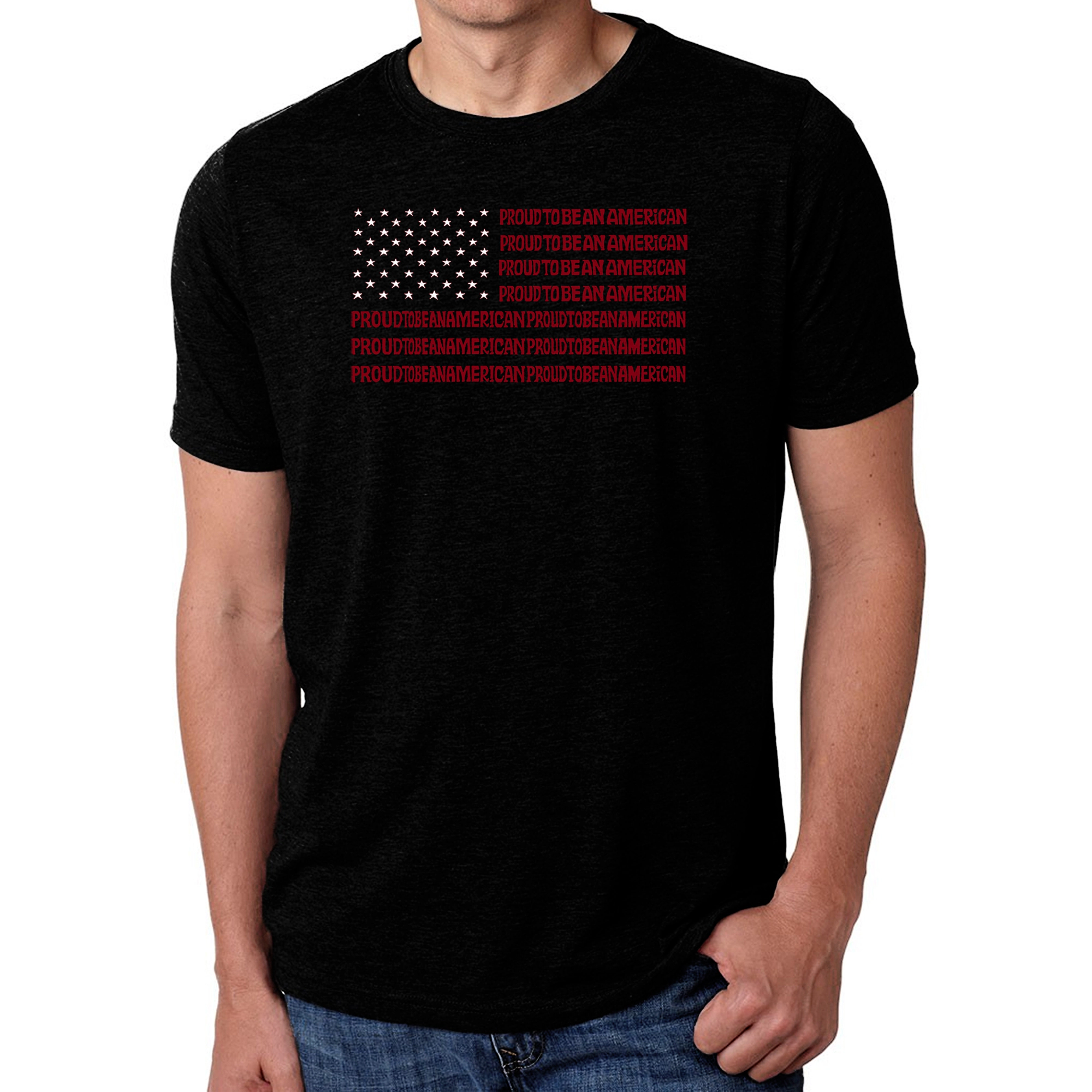 LA Pop Art Men's Cotton/Poly Blend Word T-Shirt - Proud To Be An American
