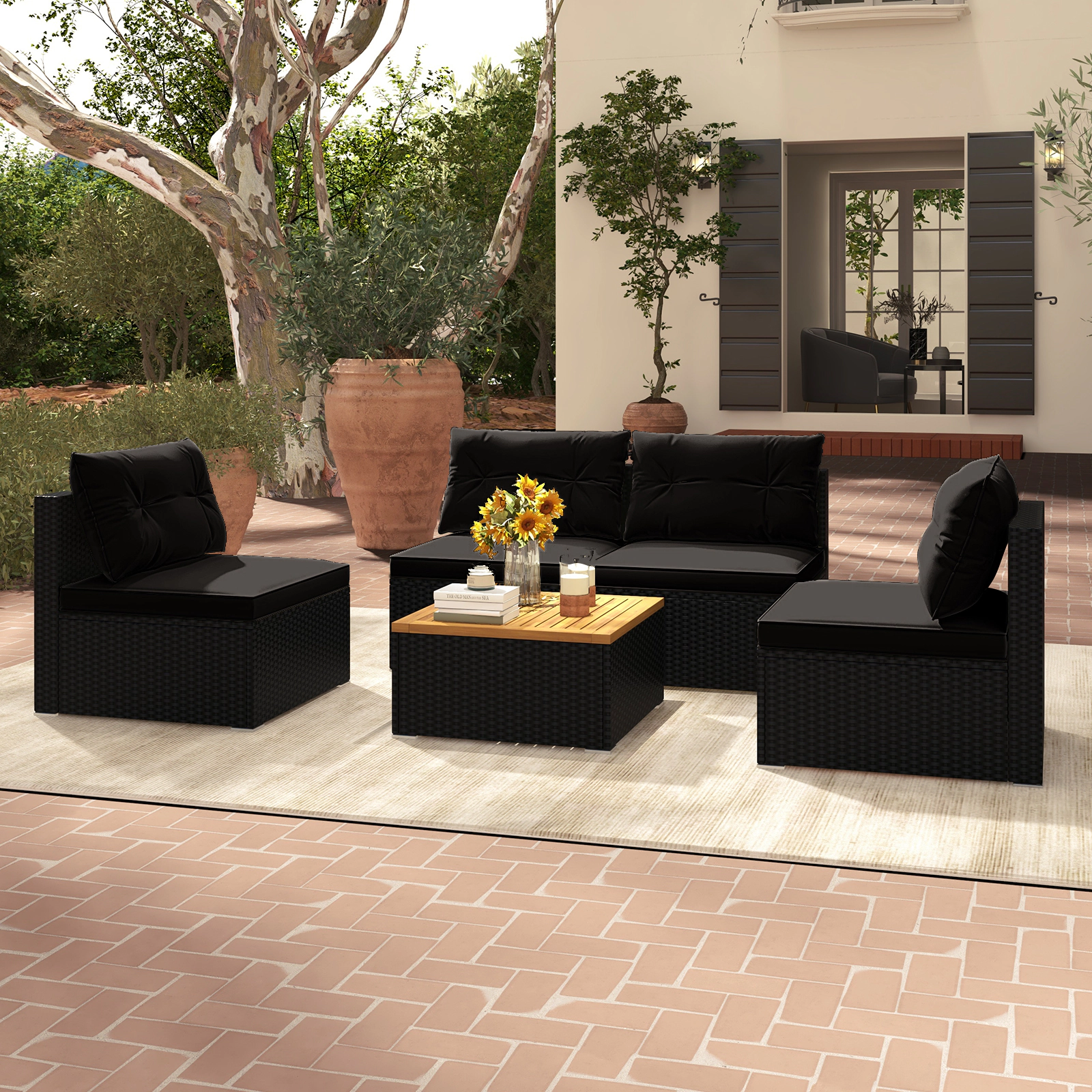 LJG 5 Piece Outdoor Furniture Set with Solid Tabletop and Soft Cushions