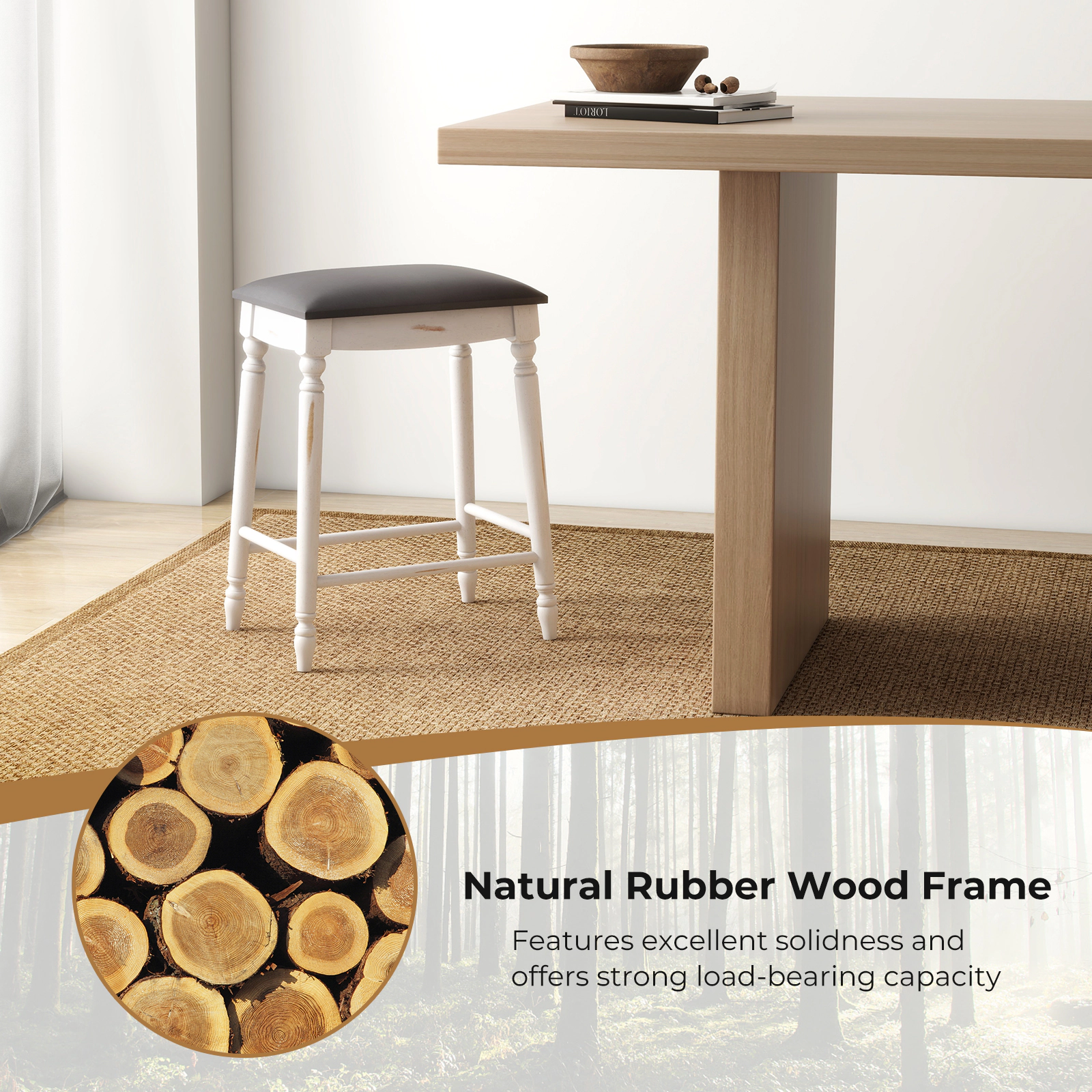 SUGIFT Backless Bar Stool 250-lb Capacity for 35-39 in Counters Gray + Antique White