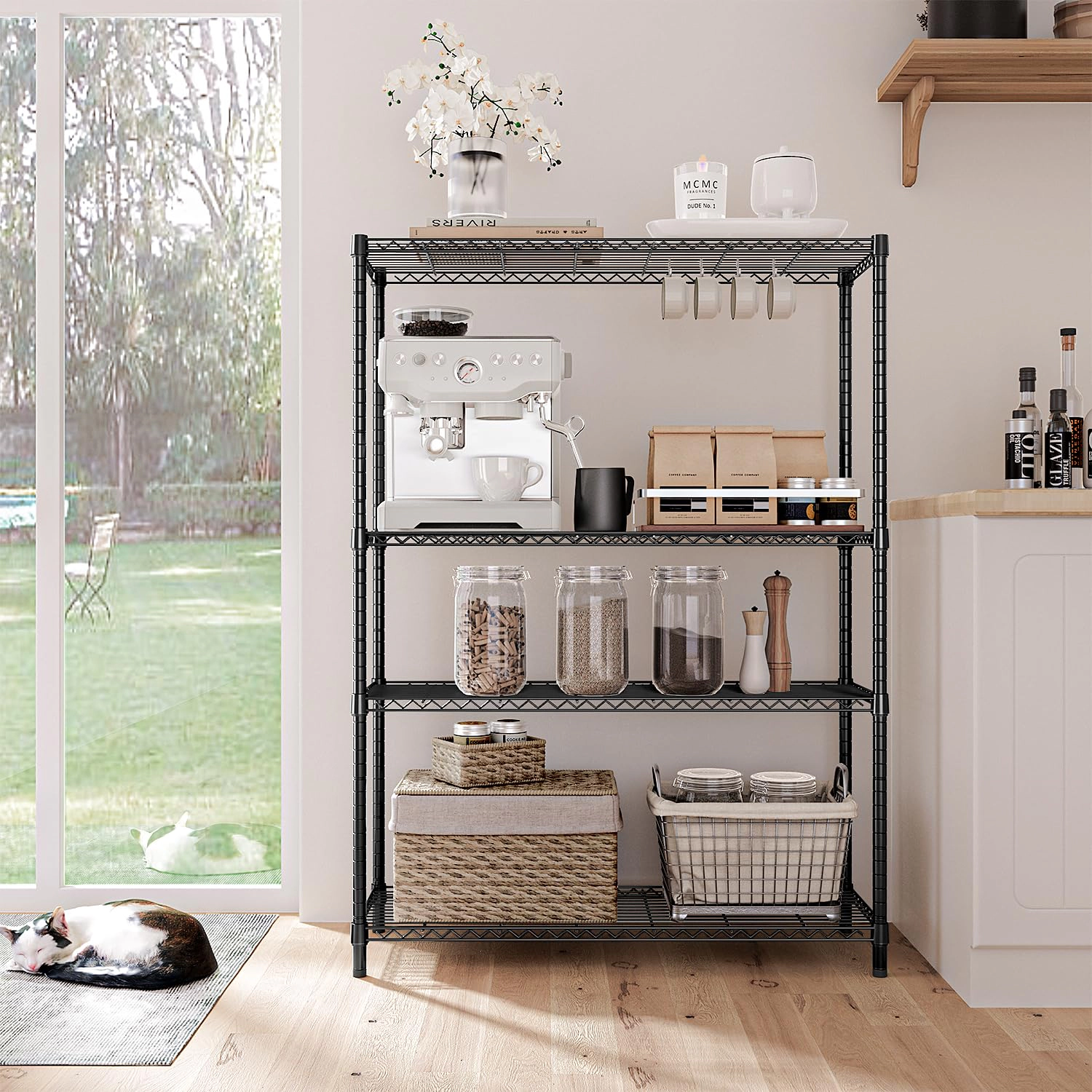 Flynama 4 Tier Black Wire Shelving 1400 LBS 45.3W x 15.8D x 59.4H in Adjustable Heavy Duty Standing Shelf Unit