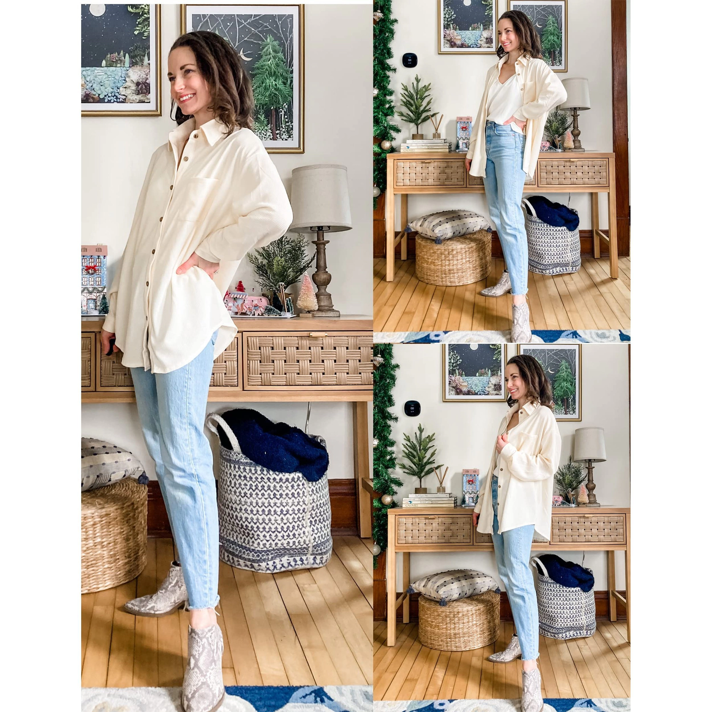 Zeagoo Waffle Button Down Shirt Women Long Sleeve V Neck Shacket Dressy Casual Fall Top with Pocket